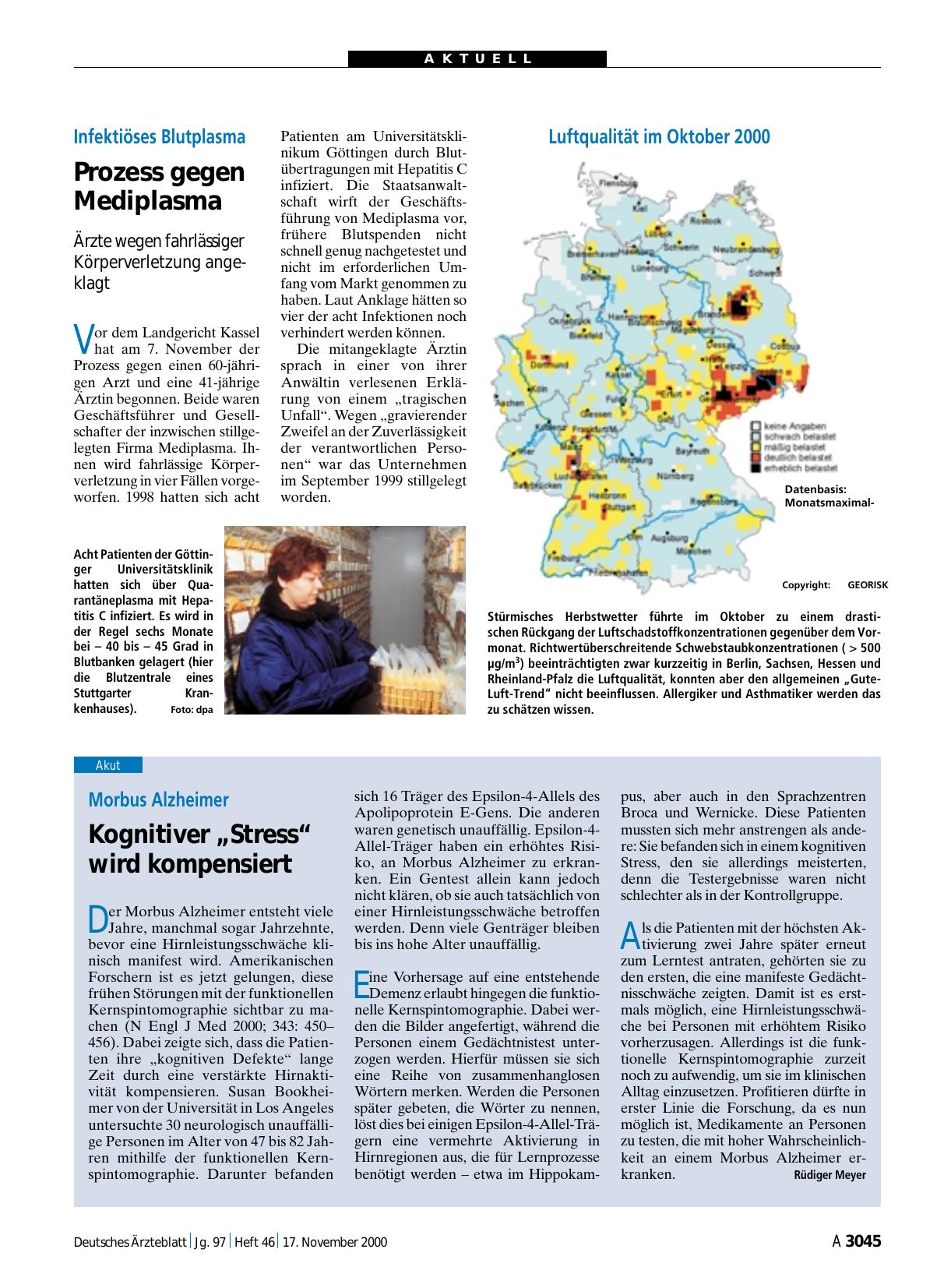 Vorschauseite 1: Infektiöses Blutplasma: Prozess gegen Mediplasma