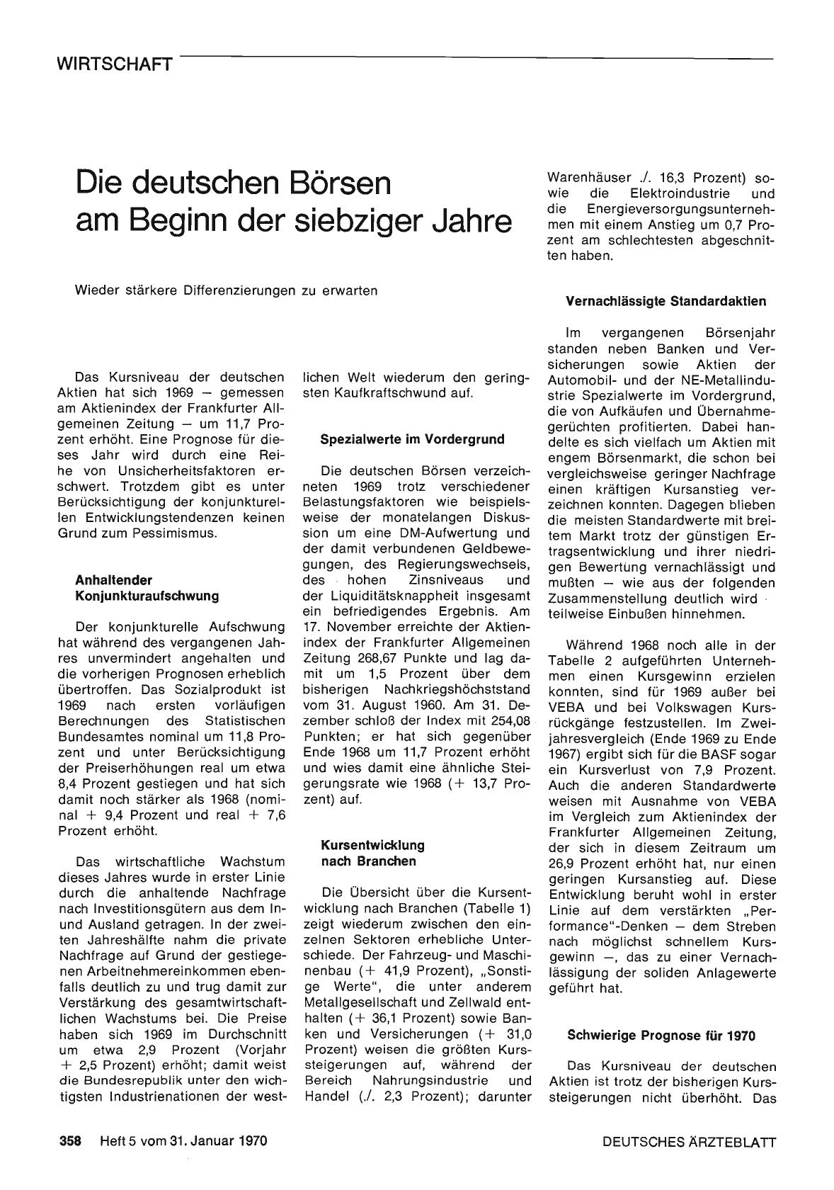 Vorschauseite 1: Die deutschen Börsen am Beginn der siebziger Jahre
