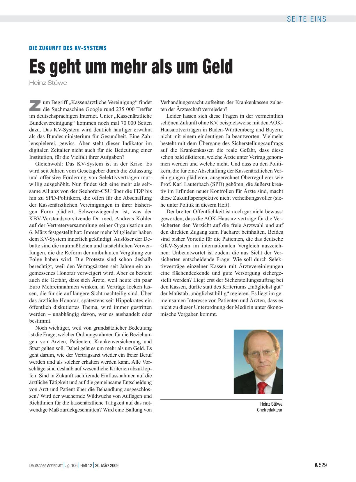 Vorschauseite 1: Die Zukunft des KV-Systems: Es geht um mehr als um Geld