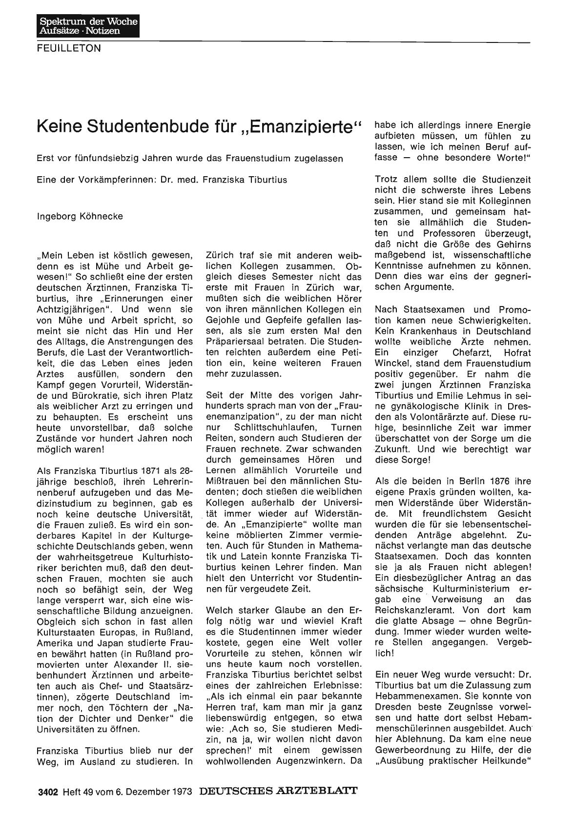 Vorschauseite 1: Keine Studentenbude für „Emanzipierte"