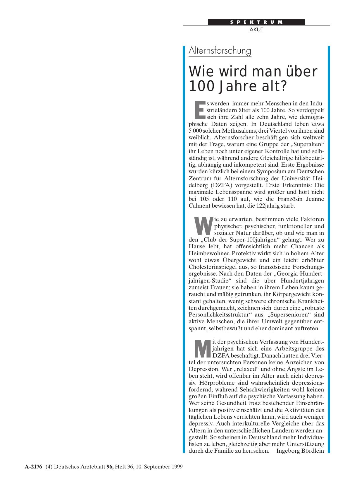 Vorschauseite 1: Alternsforschung: Wie wird man über 100 Jahre alt?