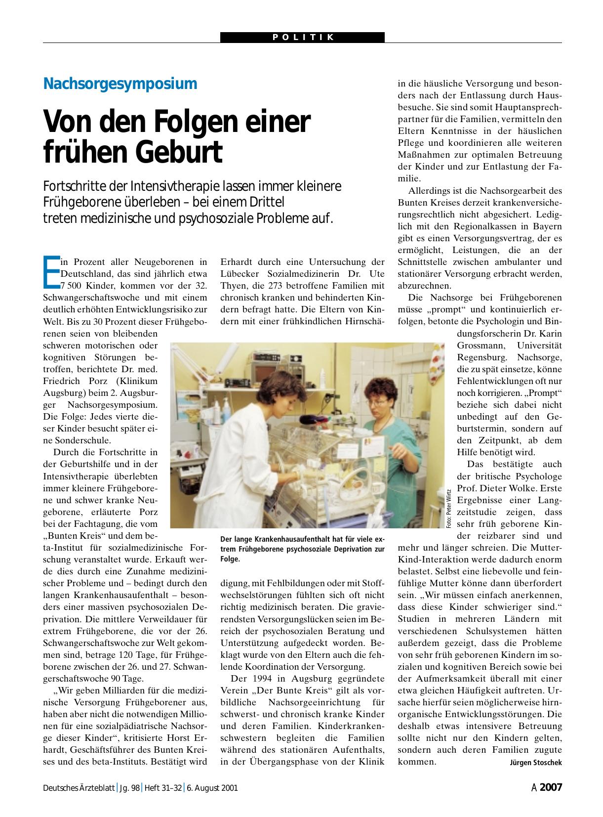 Vorschauseite 1: Nachsorgesymposium: Von den Folgen einer frühen Geburt