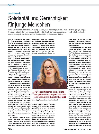 Vorschauseite 1: Coronapandemie: Solidarität und Gerechtigkeit für junge Menschen