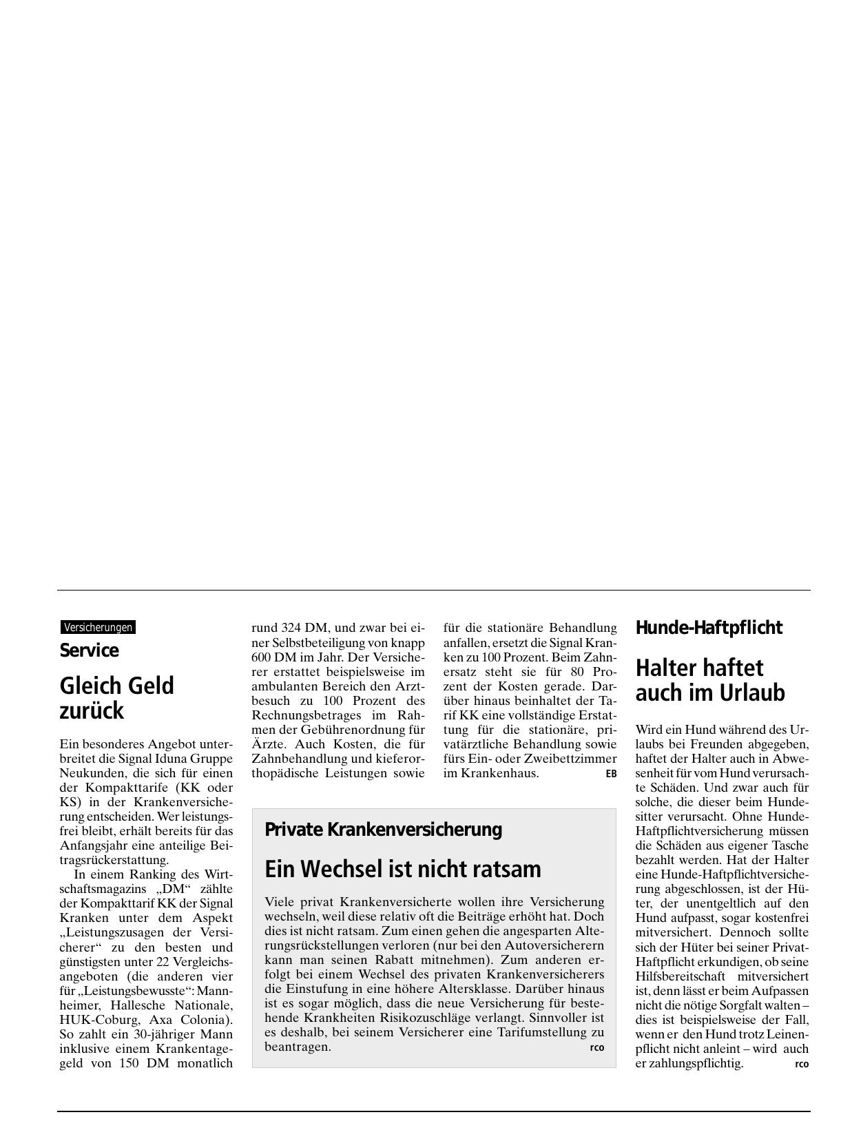 Vorschauseite 1: Service: Gleich Geld zurück
