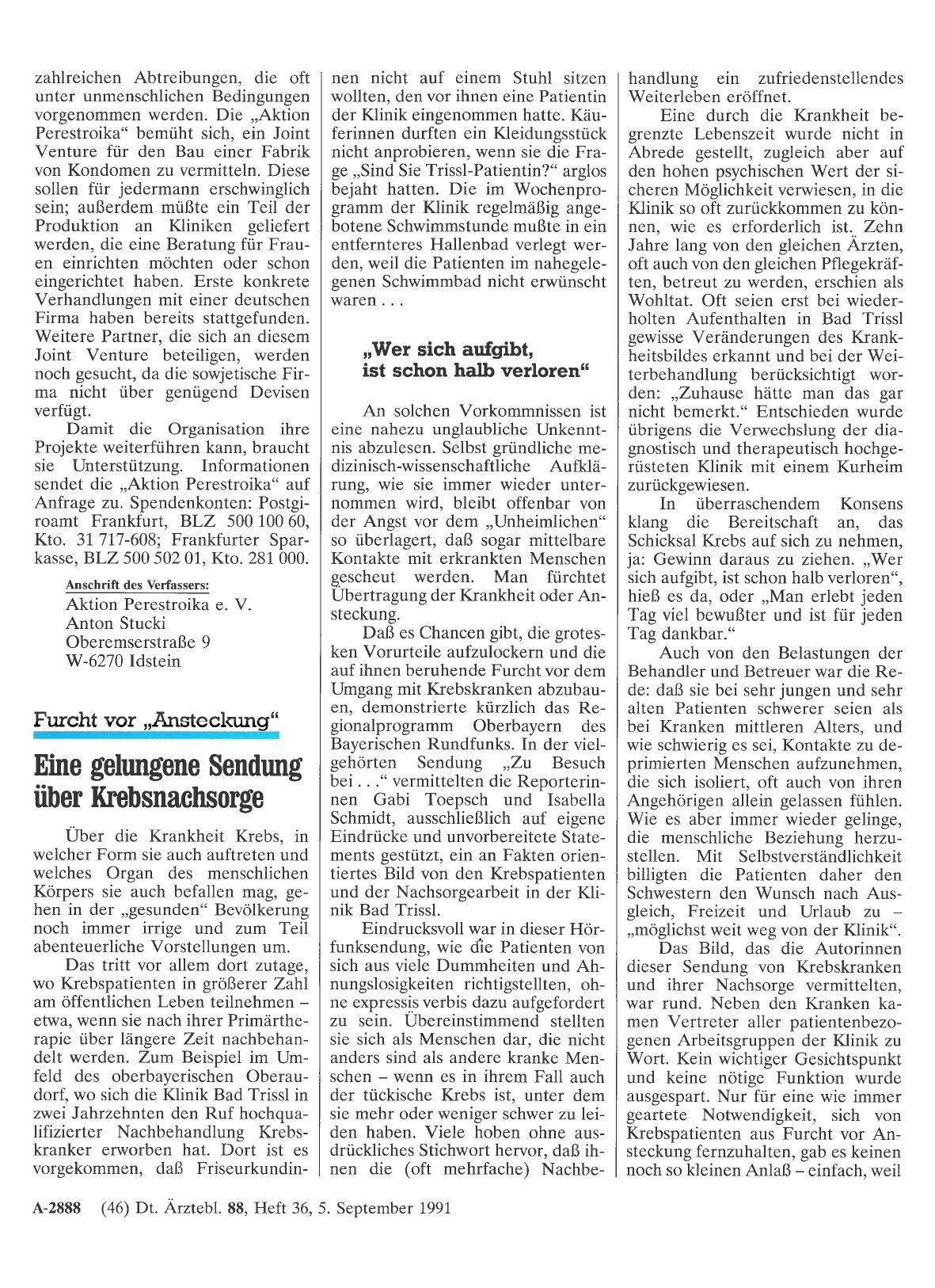 Vorschauseite 1: Furcht vor „Ansteckung“: Eine gelungene Sendung über Krebsnachsorge