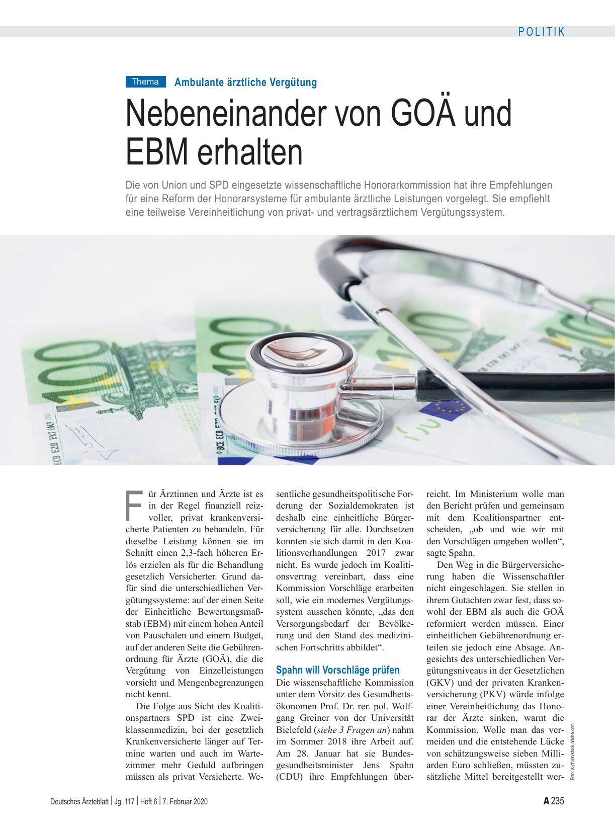 Vorschauseite 1: Ambulante ärztliche Vergütung: Nebeneinander von GOÄ und EBM erhalten