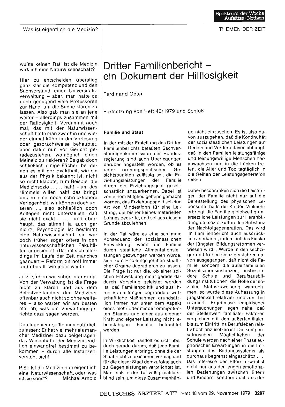 Vorschauseite 1: Dritter Familienbericht — ein Dokument der Hilflosigkeit: Fortsetzung von Heft 46/1979 und Schluß