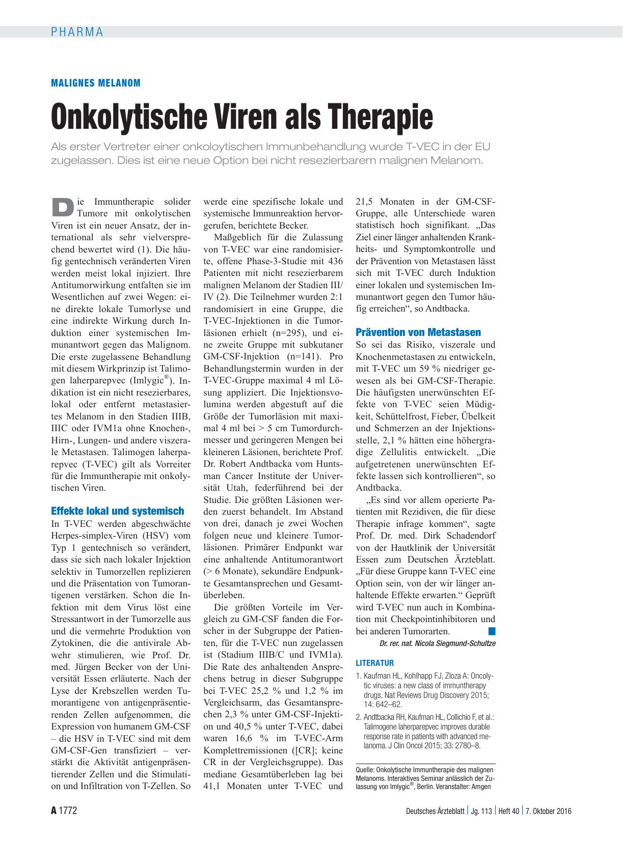 Vorschauseite 1: Malignes Melanom: Onkolytische Viren als Therapie