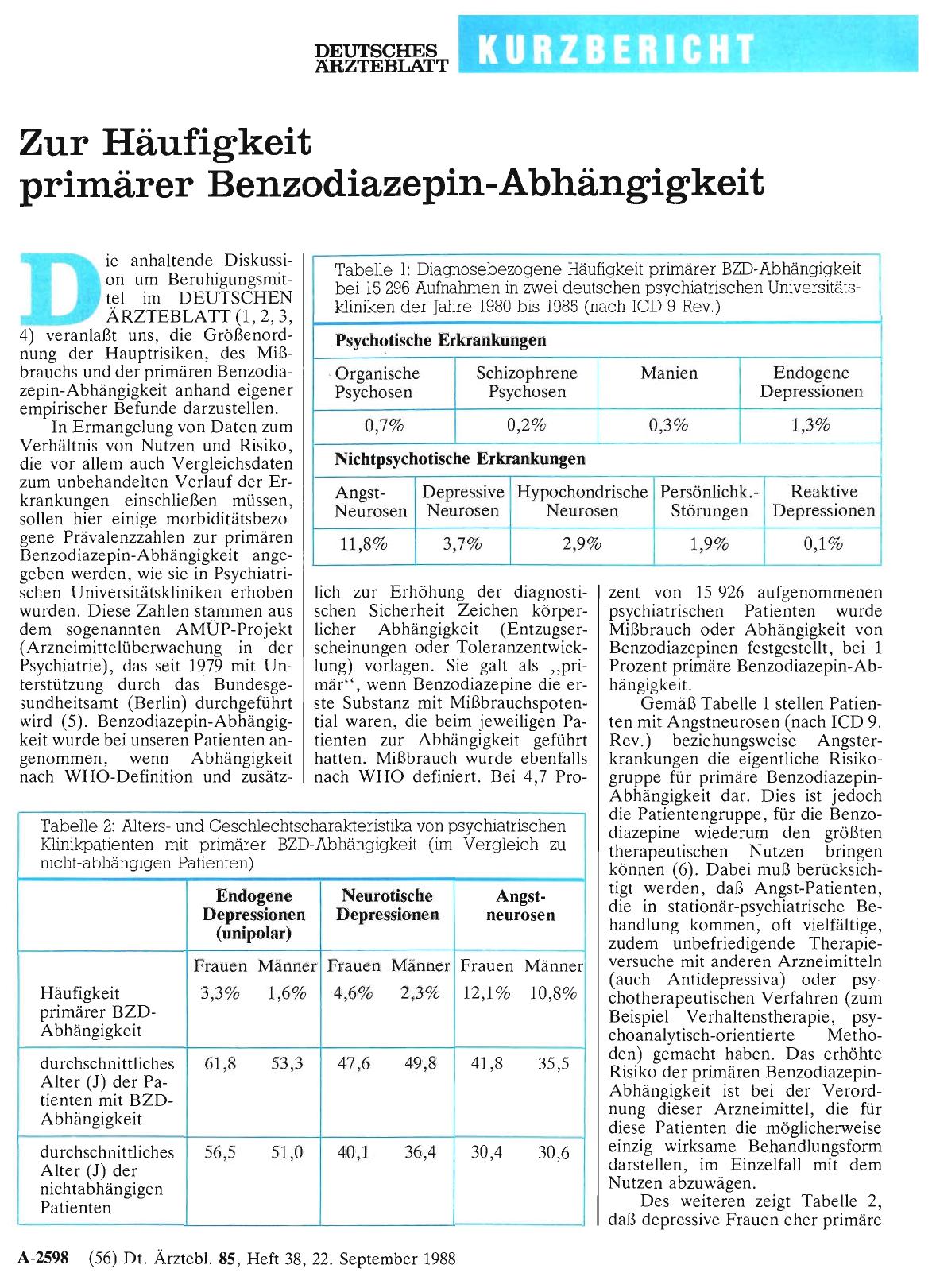 Vorschauseite 1: Zur Häufigkeit primärer Benzodiazepin-Abhängigkeit