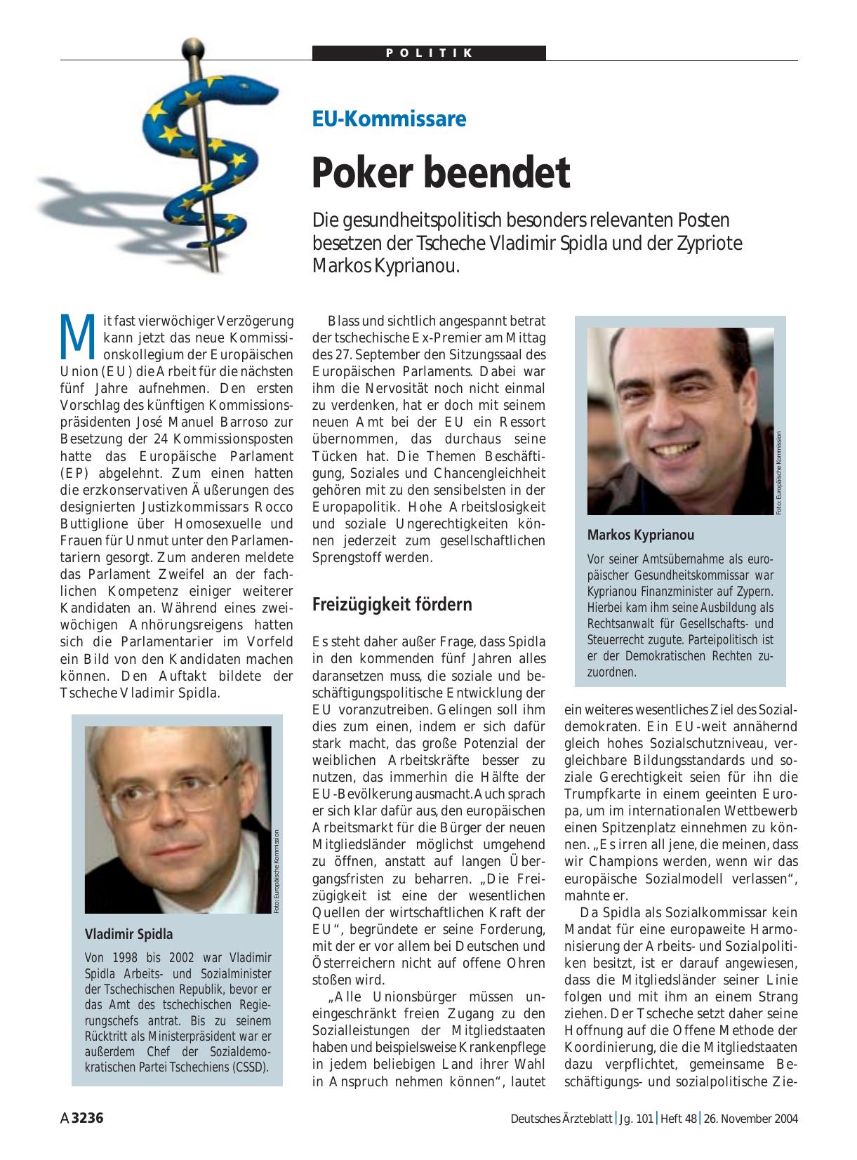 Vorschauseite 1: EU-Kommissare: Poker beendet