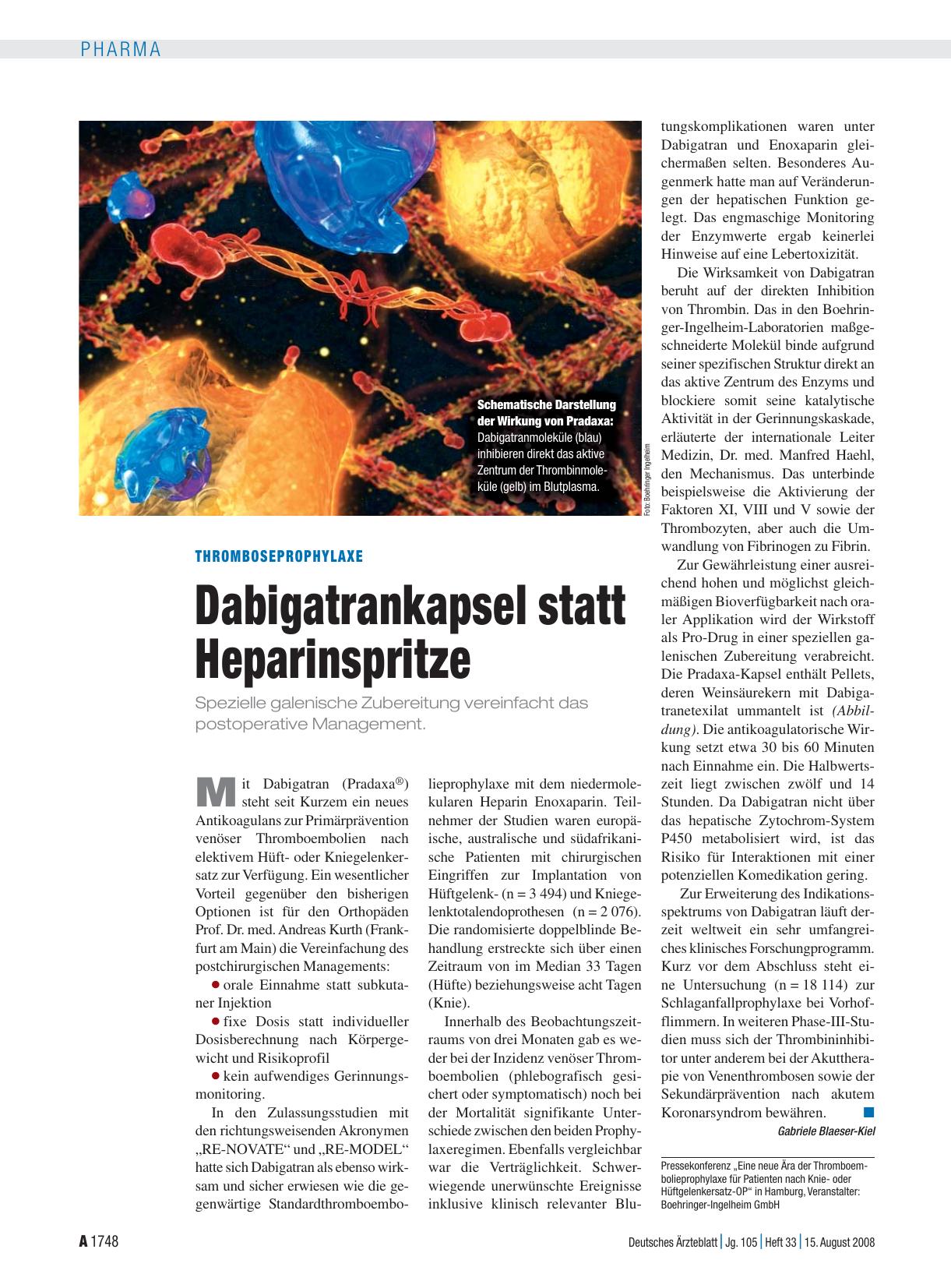 Vorschauseite 1: Thromboseprophylaxe: Dabigatrankapsel statt Heparinspritze