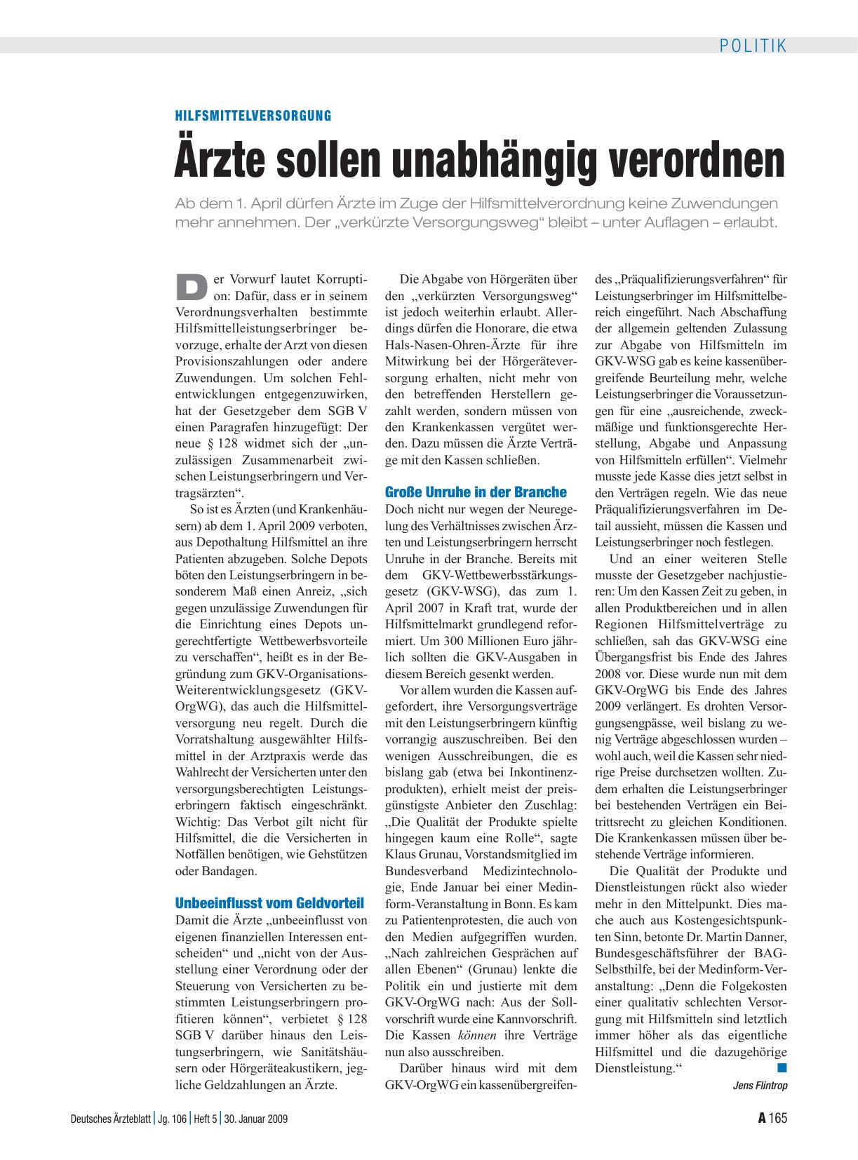 Vorschauseite 1: Hilfsmittelversorgung: Ärzte sollen unabhängig verordnen