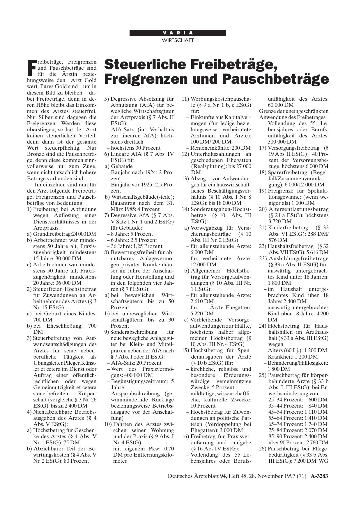 Vorschauseite 1: Steuerliche Freibeträge, Freigrenzen und Pauschbeträge