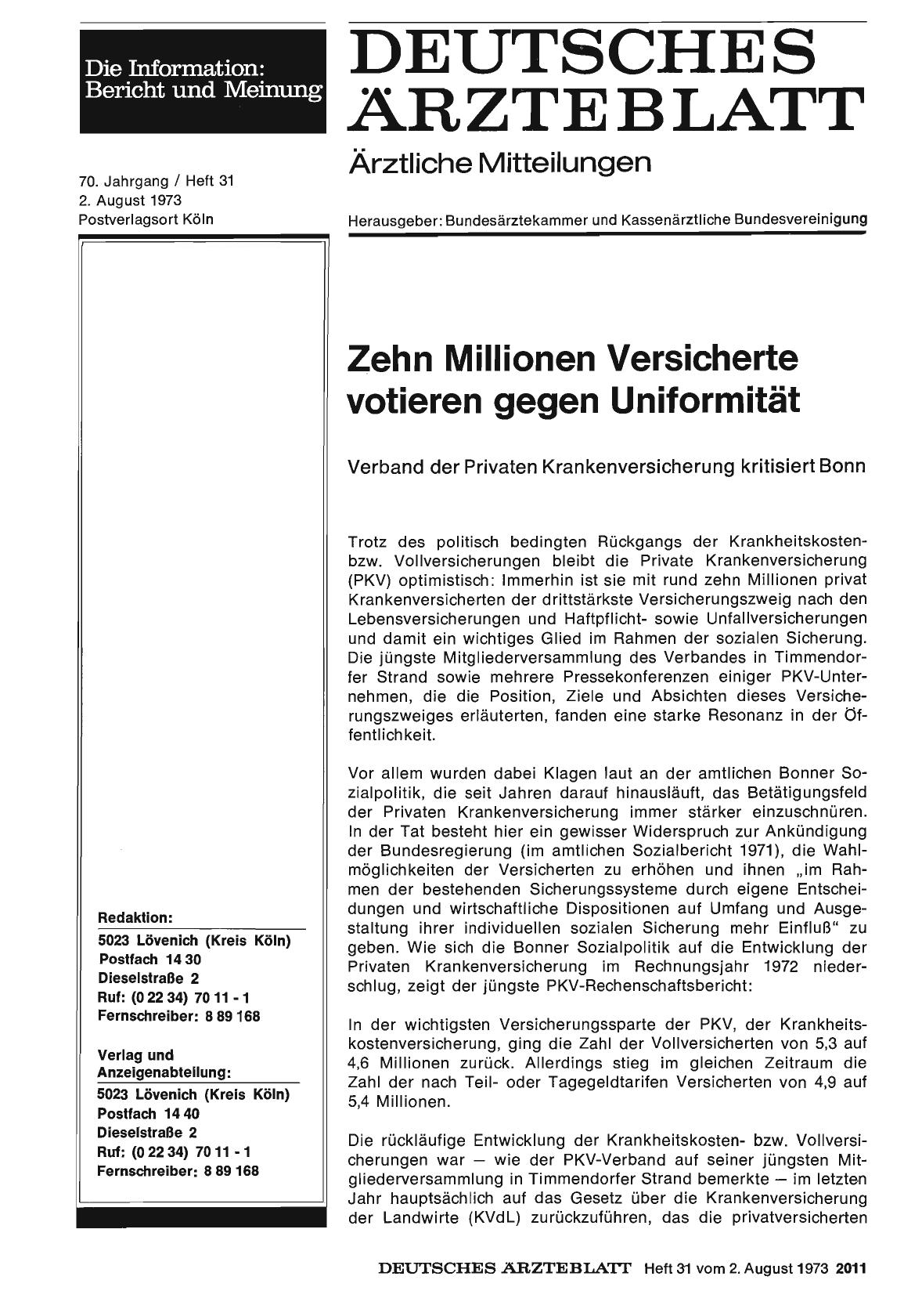 Vorschauseite 1: Zehn Millionen Versicherte votieren gegen Uniformität