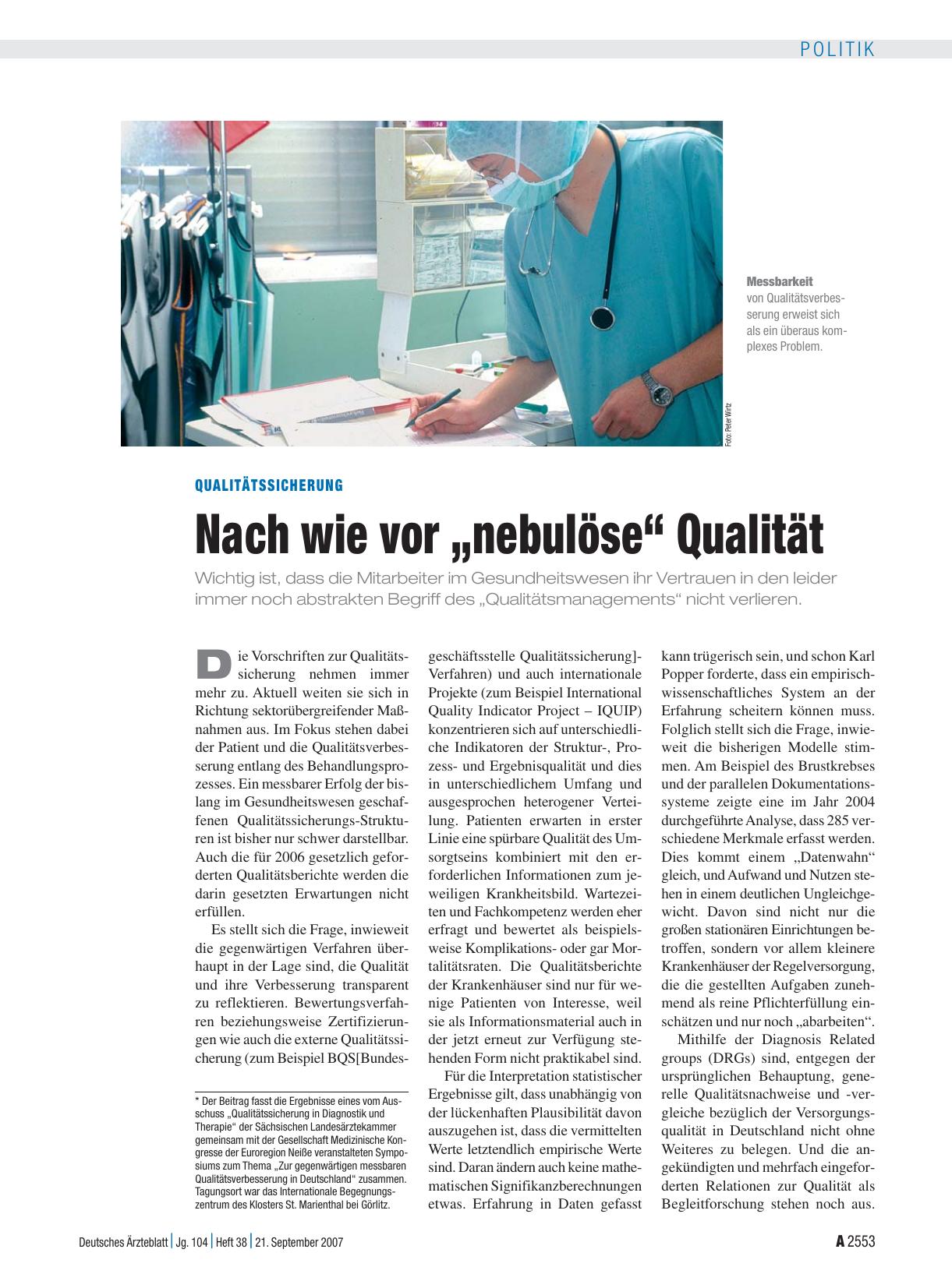 Vorschauseite 1: Qualitätssicherung: Nach wie vor „nebulöse“ Qualität