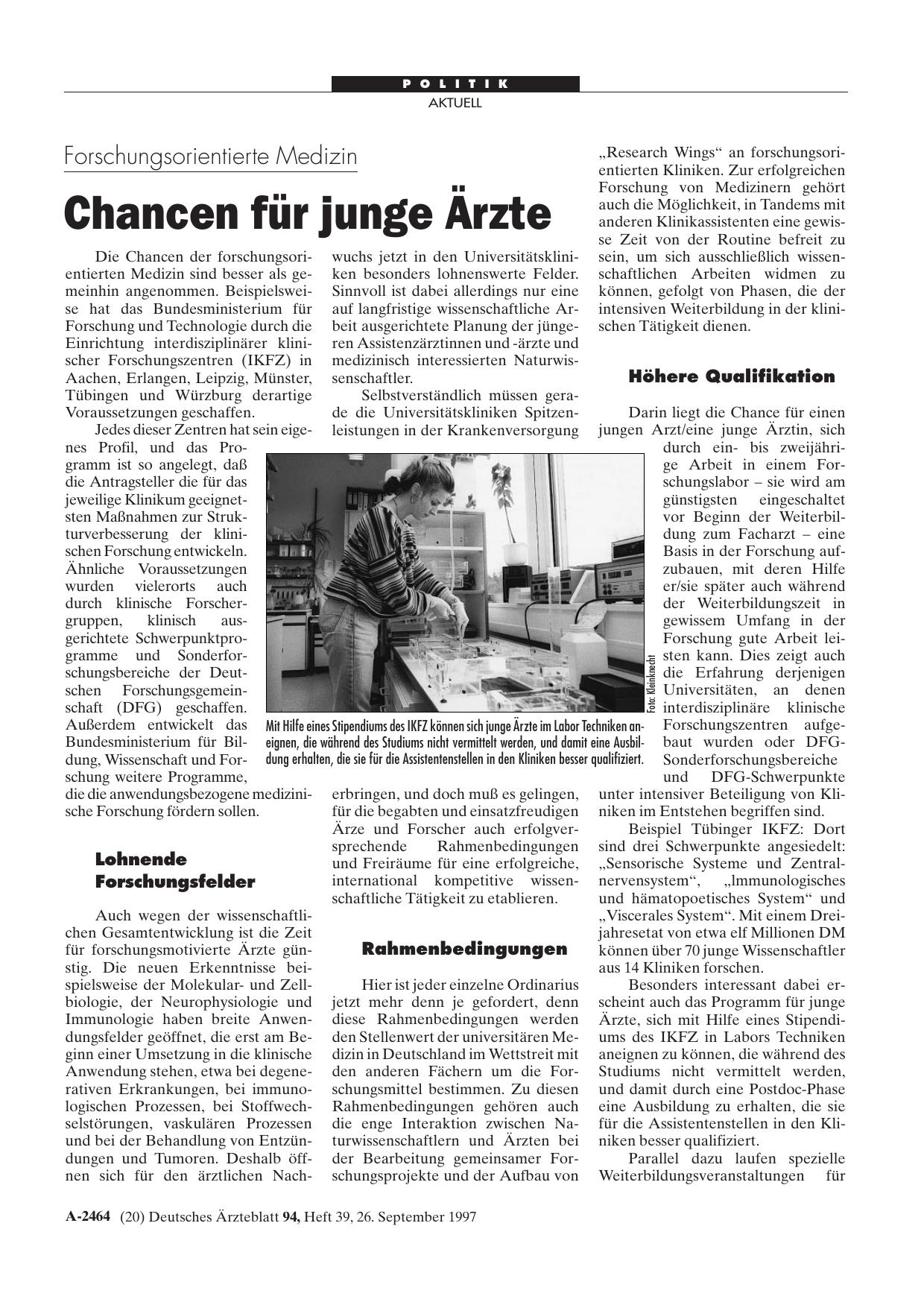 Vorschauseite 1: Forschungsorientierte Medizin: Chancen für junge Ärzte