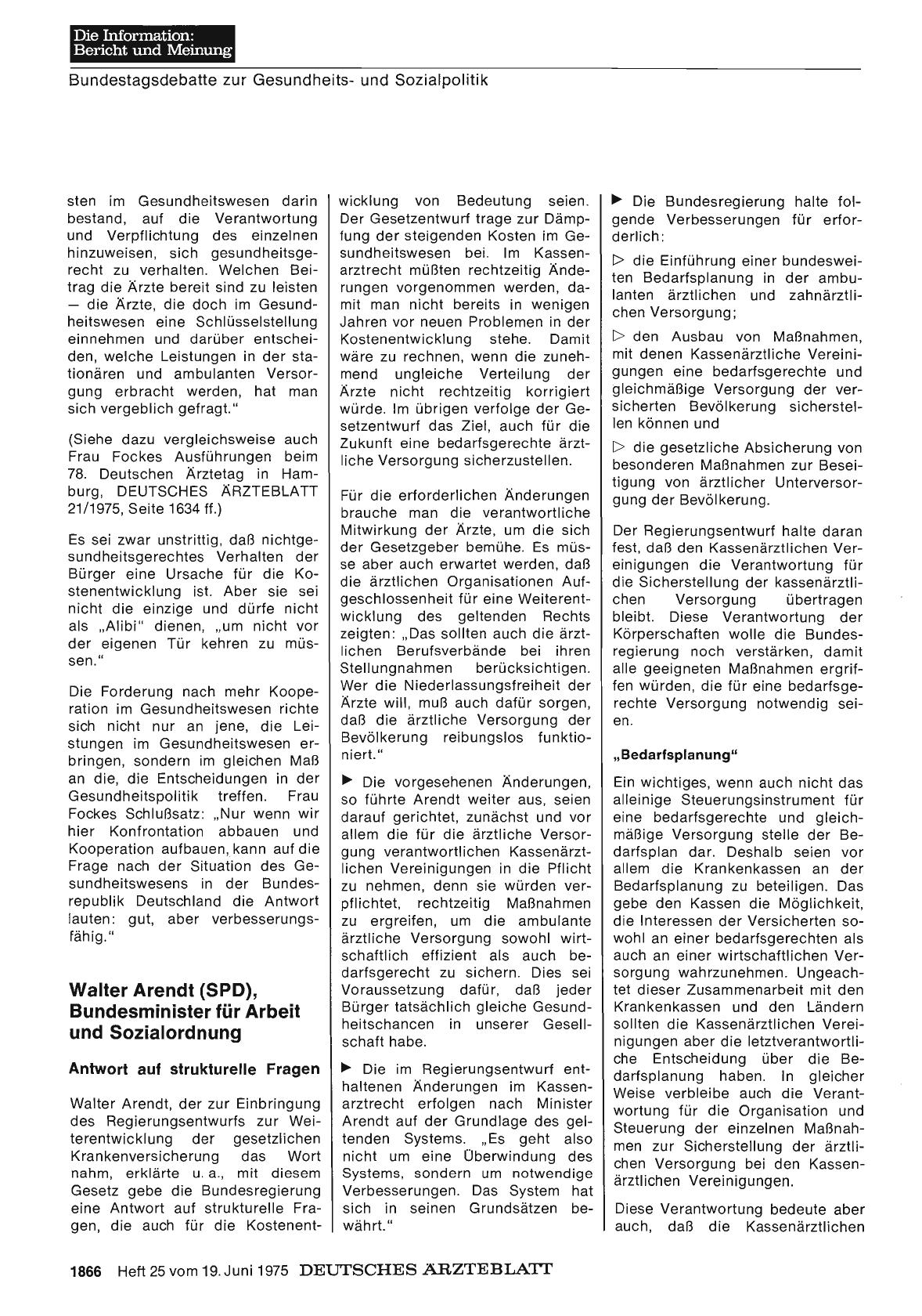 Vorschauseite 1: Walter Arendt (SPD), Bundesminister für Arbeit und Sozialordnung