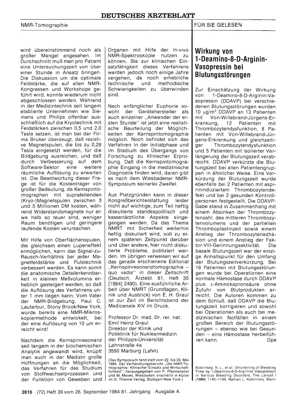 Vorschauseite 1: Wirkung von 1-Deamino-8-D-Arginin-Vasopressin bei Blutungsstörungen