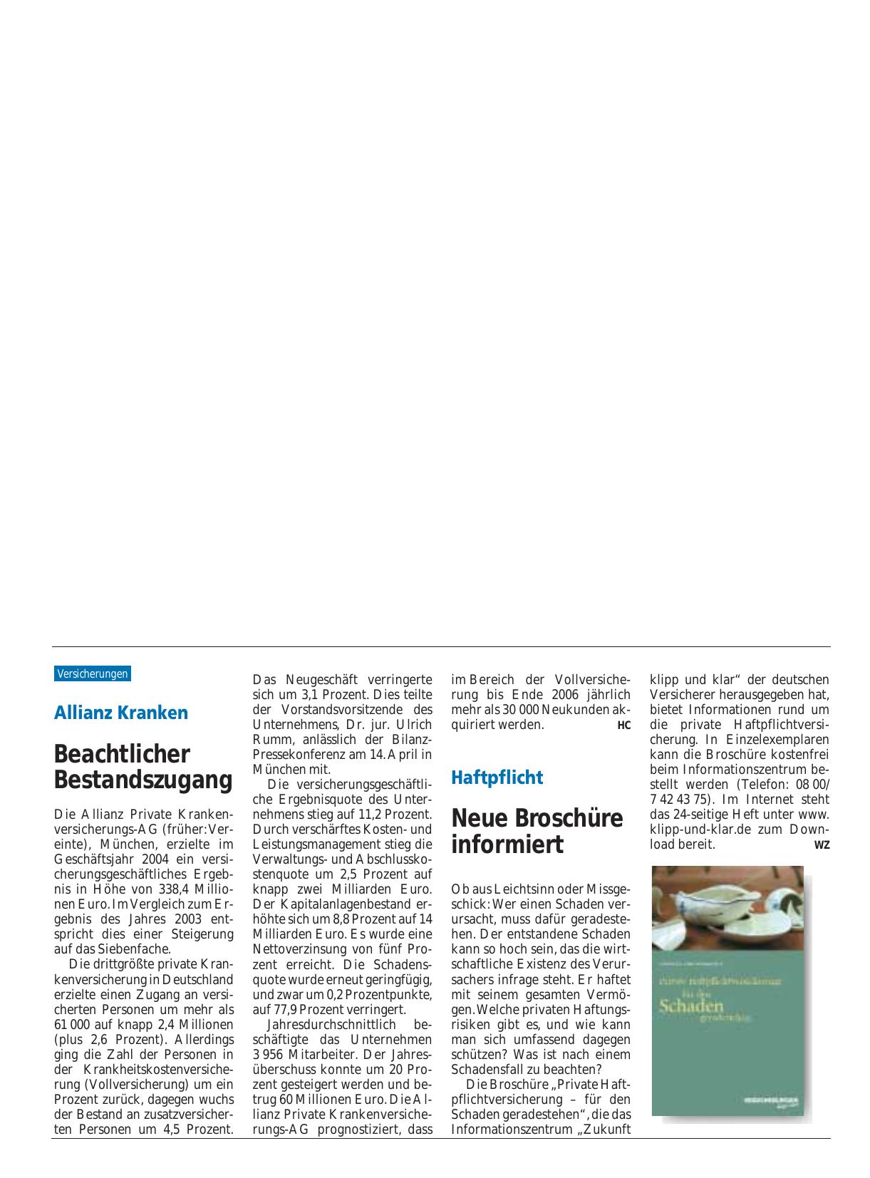 Vorschauseite 1: Allianz Kranken: Beachtlicher Bestandszugang