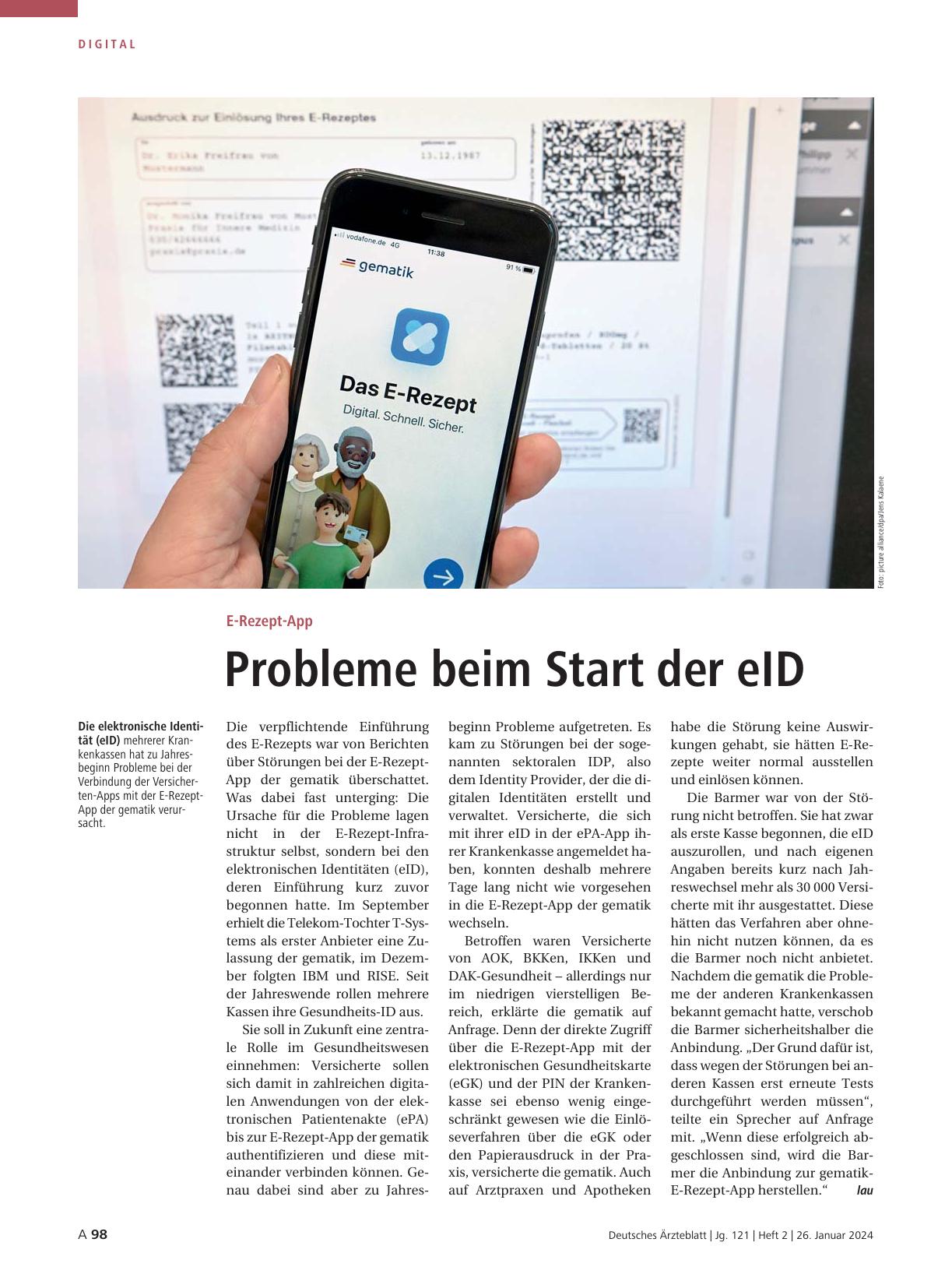 Vorschauseite 1: E-Rezept-App: Probleme beim Start der eID.