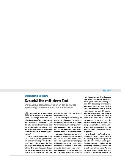 Vorschauseite 1: Sterbegeldversicherung: Geschäfte mit dem Tod