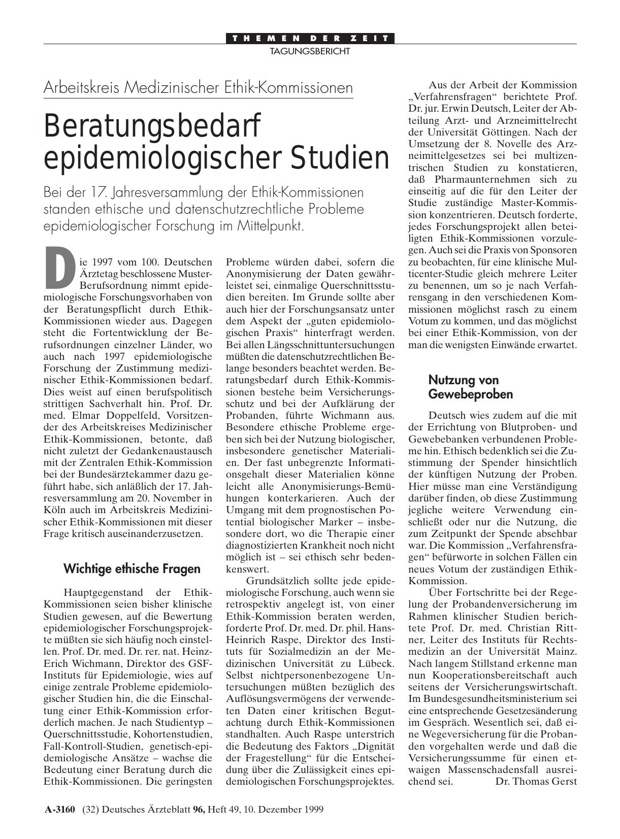 Vorschauseite 1: Arbeitskreis Medizinischer Ethik-Kommissionen: Beratungsbedarf epidemiologischer Studien