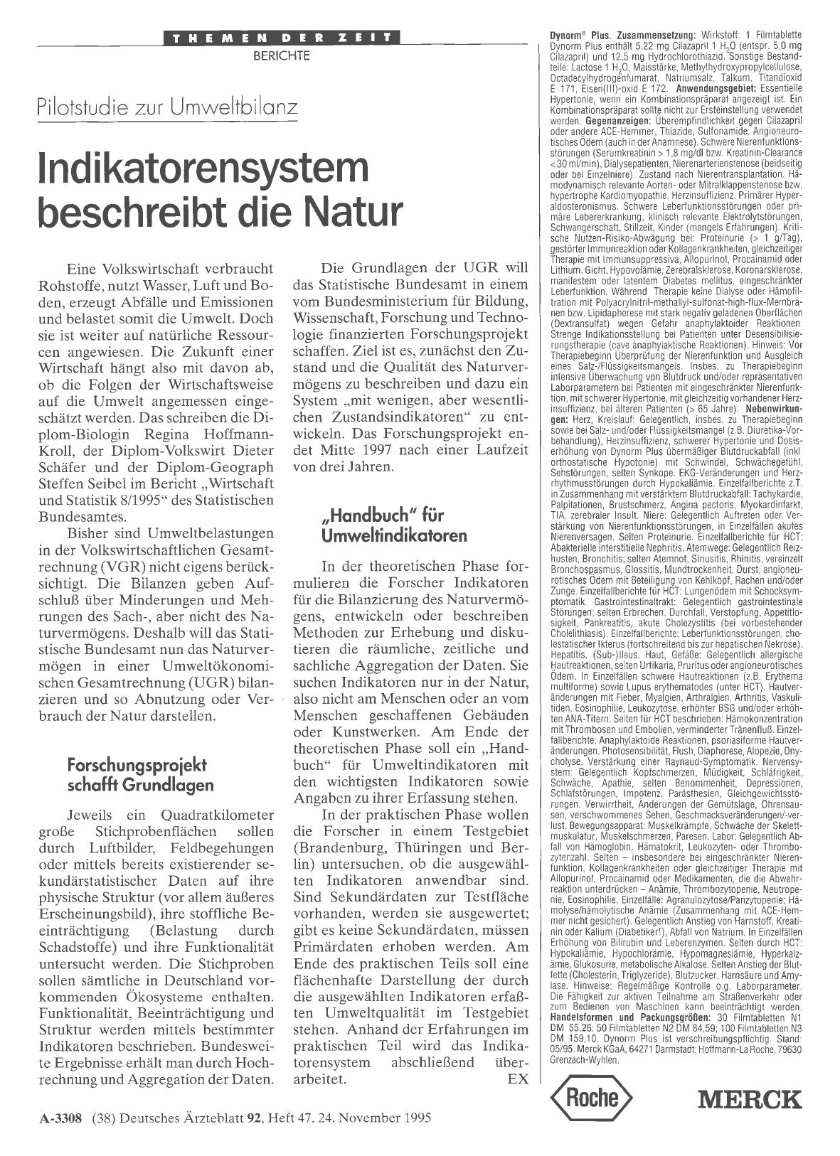Vorschauseite 1: Pilotstudie zur Umweltbilanz: Indikatorensystem beschreibt die Natur