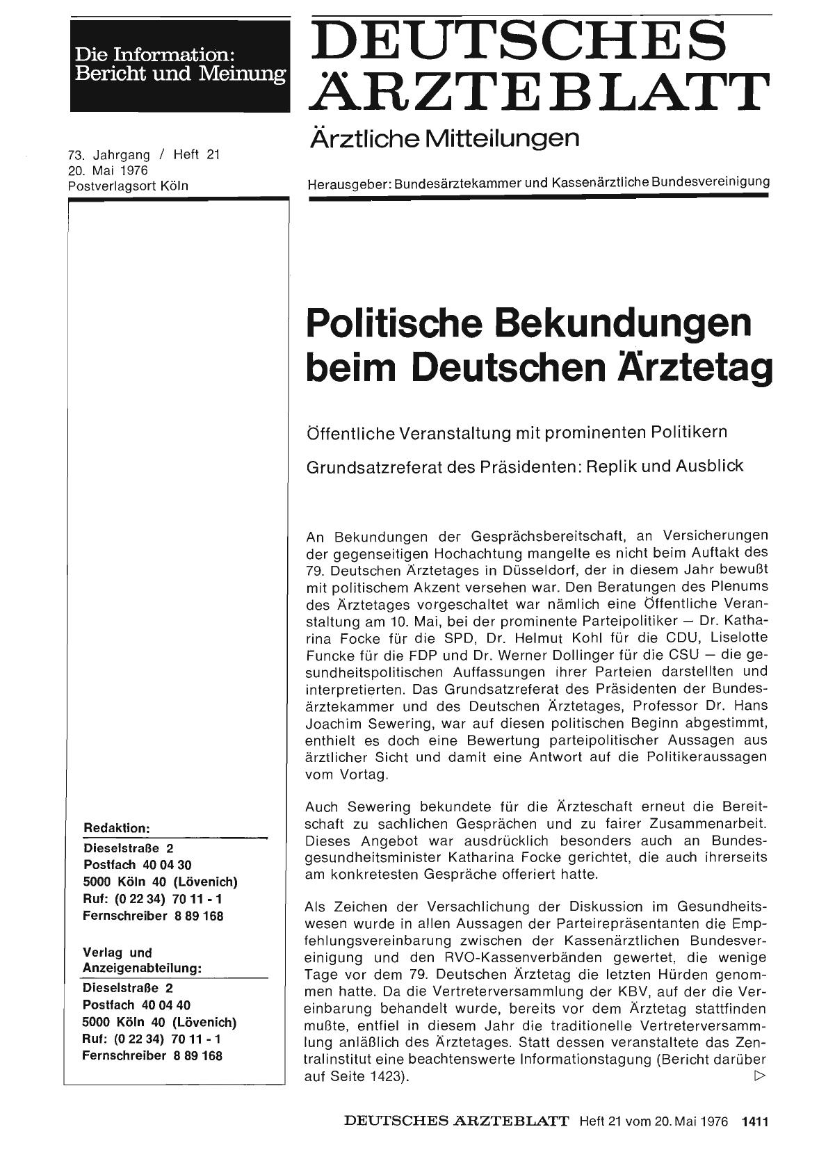 Vorschauseite 1: Politische Bekundungen beim Deutschen Ärztetag