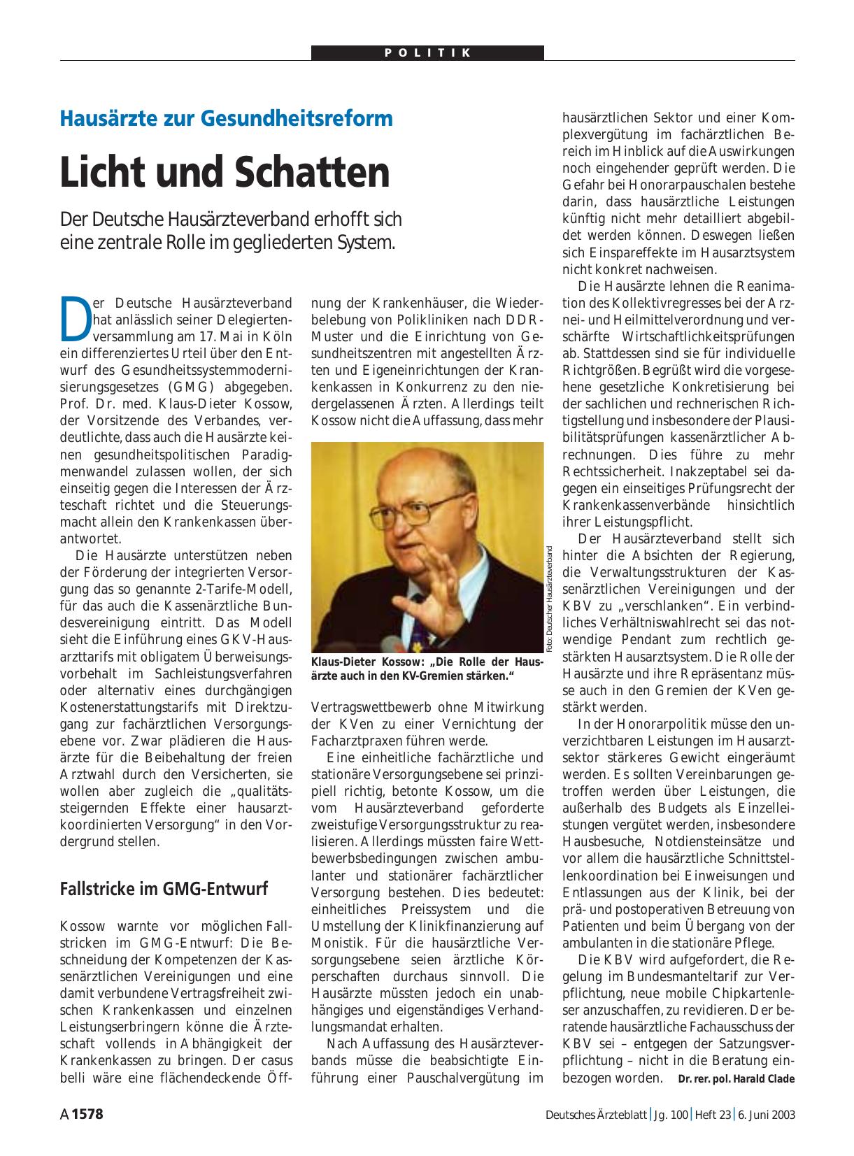 Vorschauseite 1: Hausärzte zur Gesundheitsreform: Licht und Schatten