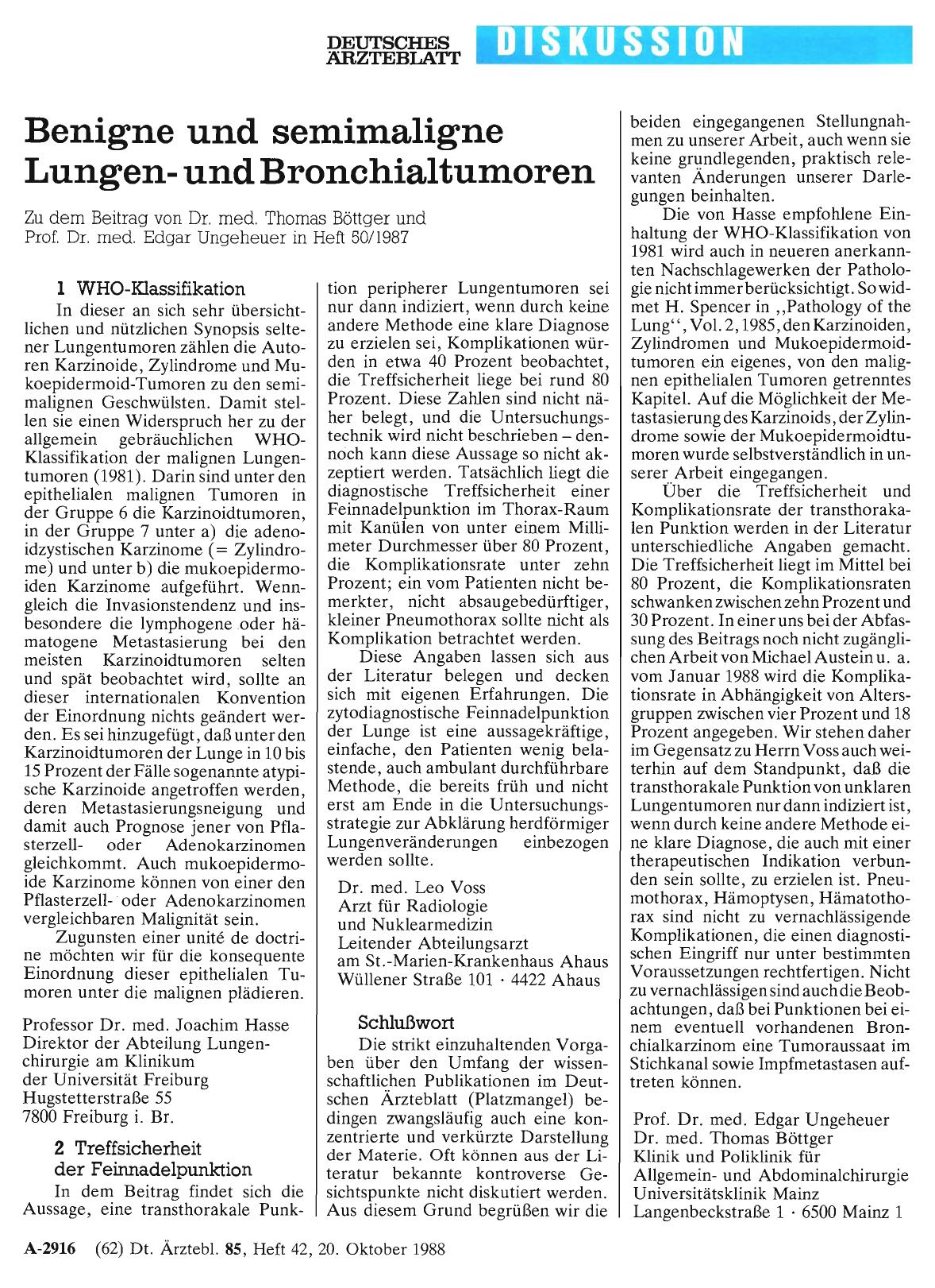 Vorschauseite 1: Benigne und semimaligne Lungenund Bronchialtumoren: 2 Treffsicherheit der Feinnadelpunktion