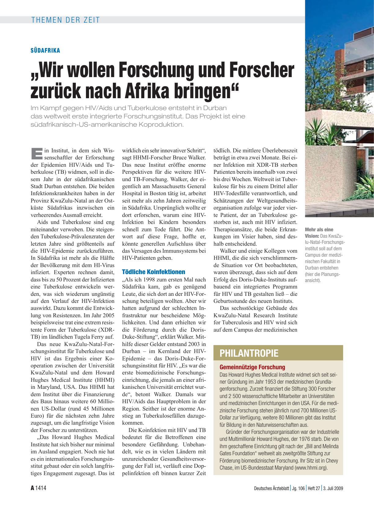 Vorschauseite 1: Südafrika: „Wir wollen Forschung und Forscher zurück nach Afrika bringen“