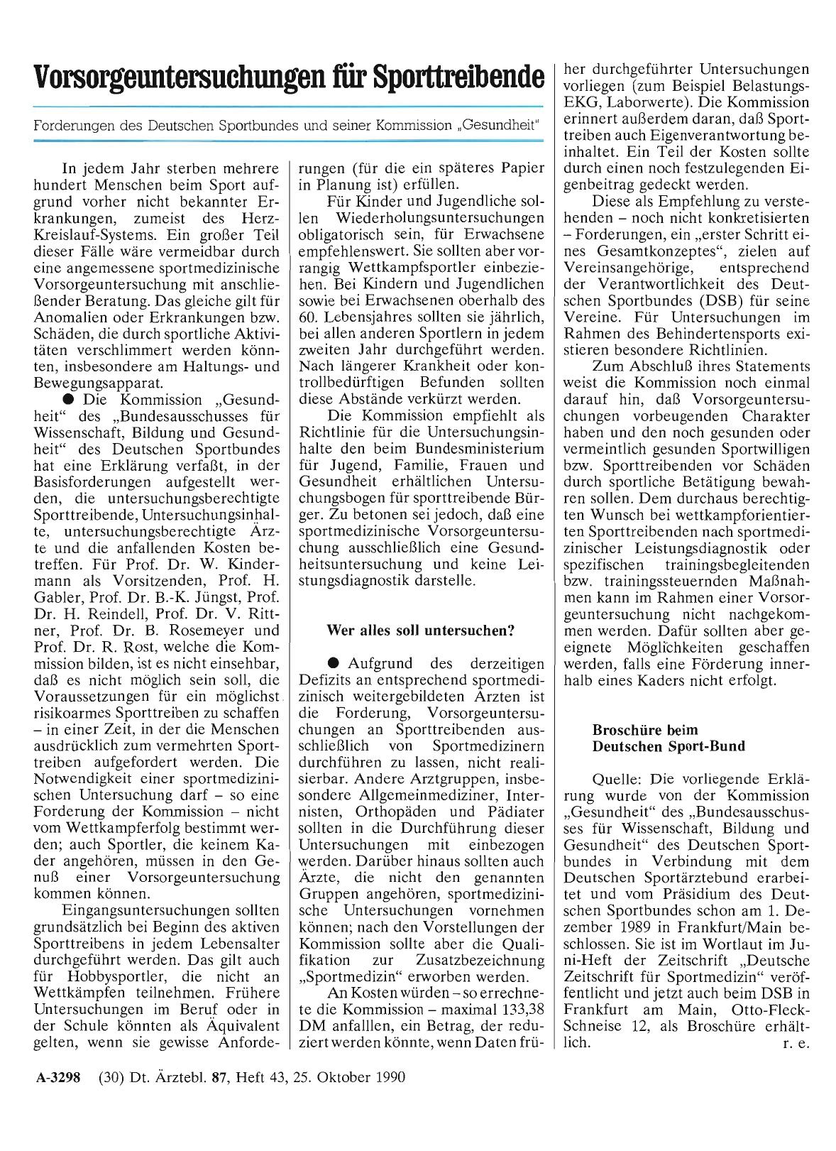 Vorschauseite 1: Vorsorgeuntersuchungen für Sporttreibende: Forderungen des Deutschen Sportbundes und seiner Kommission „Gesundheit“