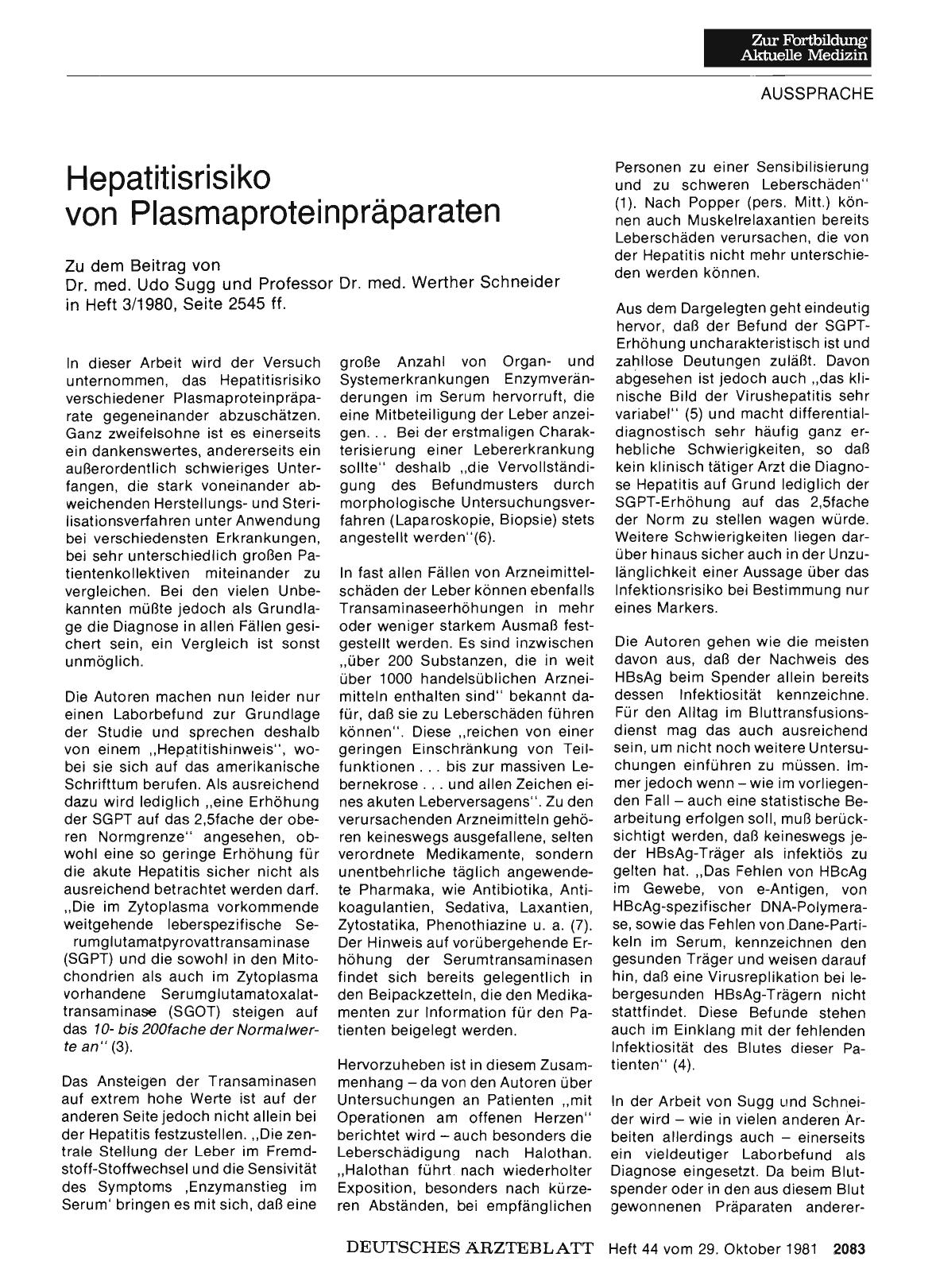 Vorschauseite 1: Hepatitisrisiko von Plasmaproteinpräparaten