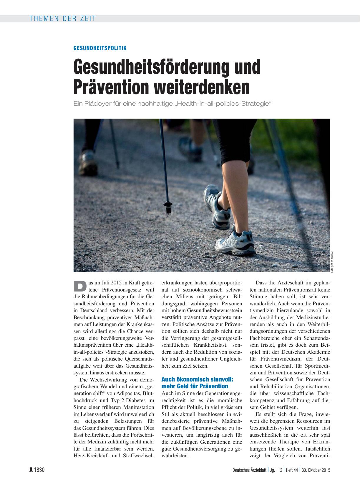 Vorschauseite 1: Gesundheitspolitik: Gesundheitsförderung und Prävention weiterdenken