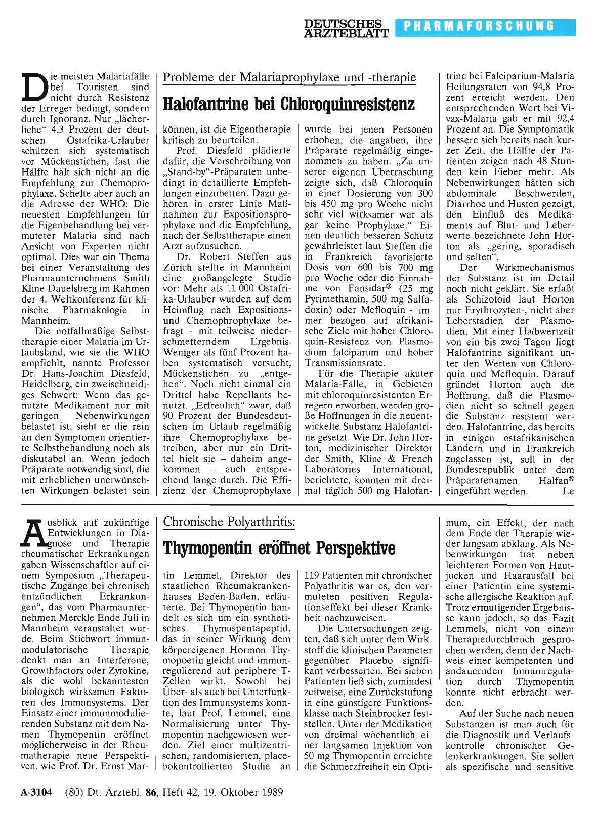 Vorschauseite 1: Chronische Polyarthritis: Thymopentin eröffnet Perspektive