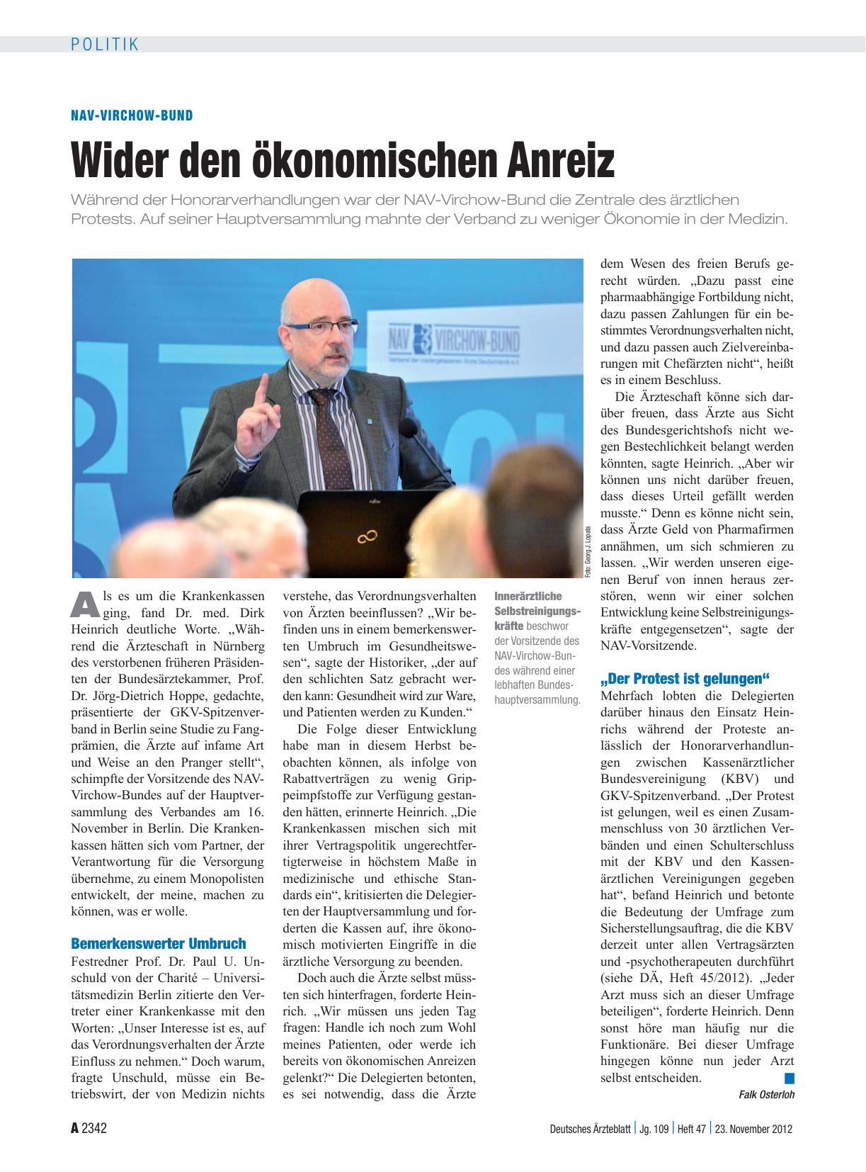 Vorschauseite 1: NAV-Virchow-Bund: Wider den ökonomischen Anreiz