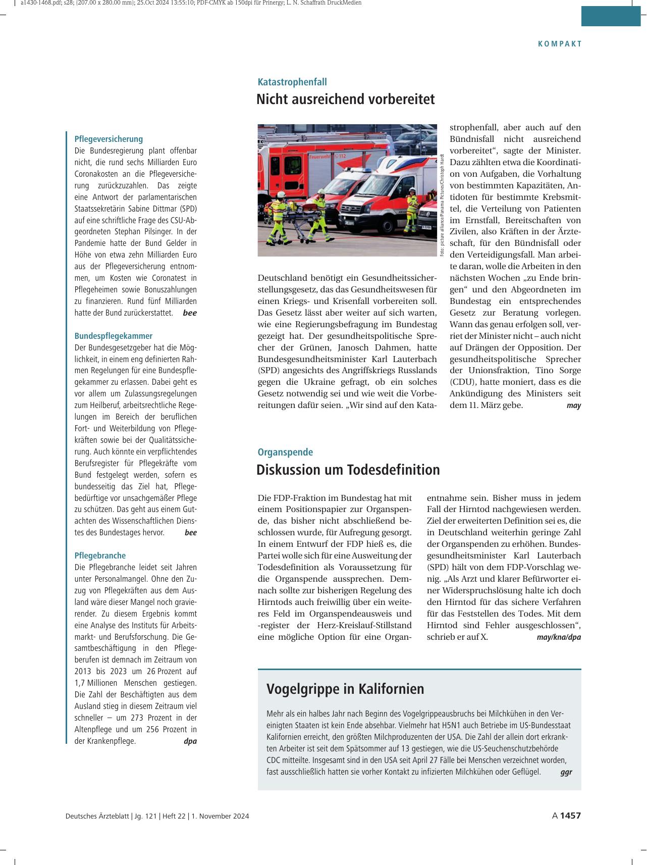 Vorschauseite 1: Pflegeversicherung / Bundespflegekammer / Pflegebranche