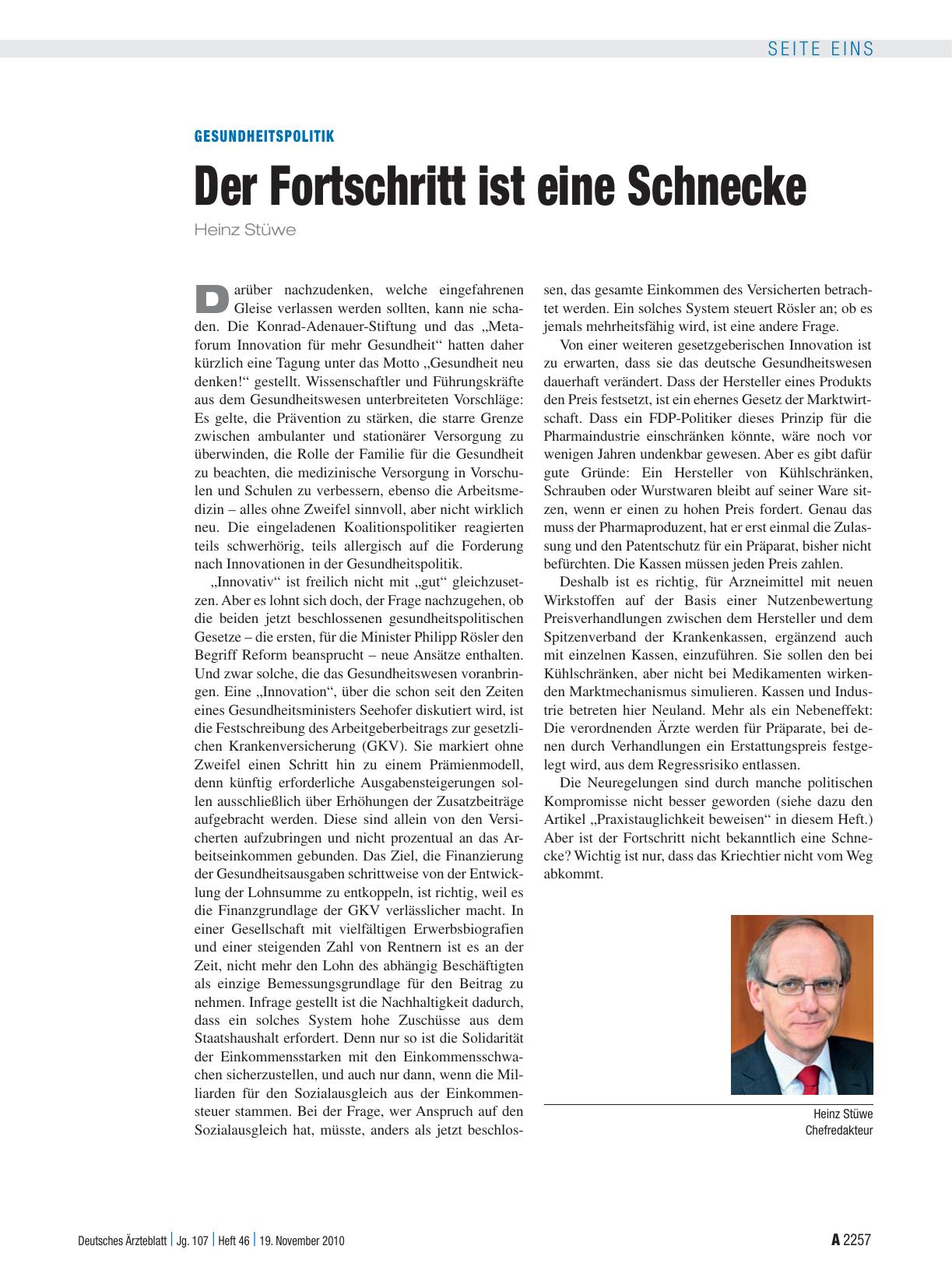 Vorschauseite 1: Gesundheitspolitik: Der Fortschritt ist eine Schnecke