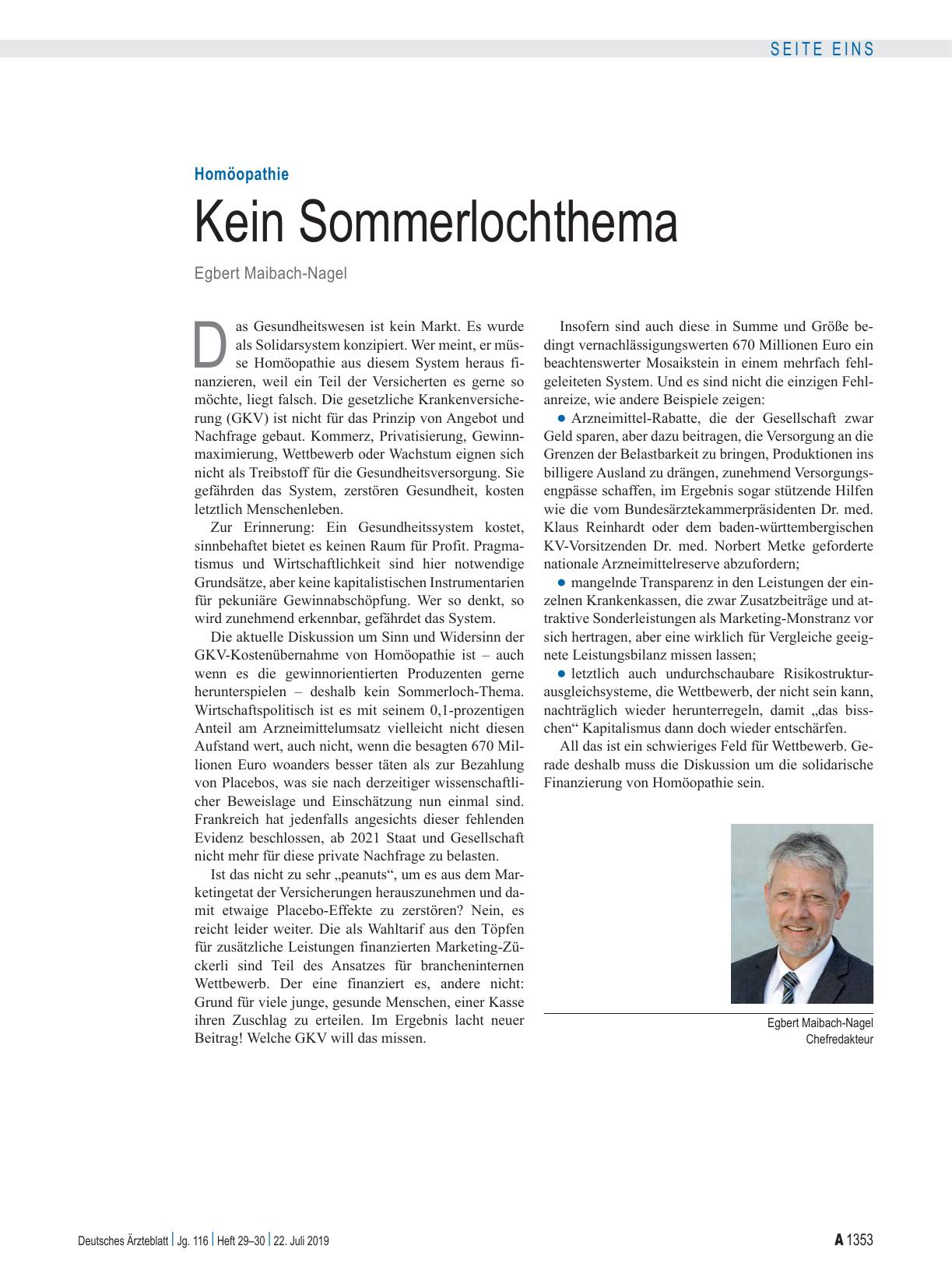 Vorschauseite 1: Homöopathie: Kein Sommerlochthema