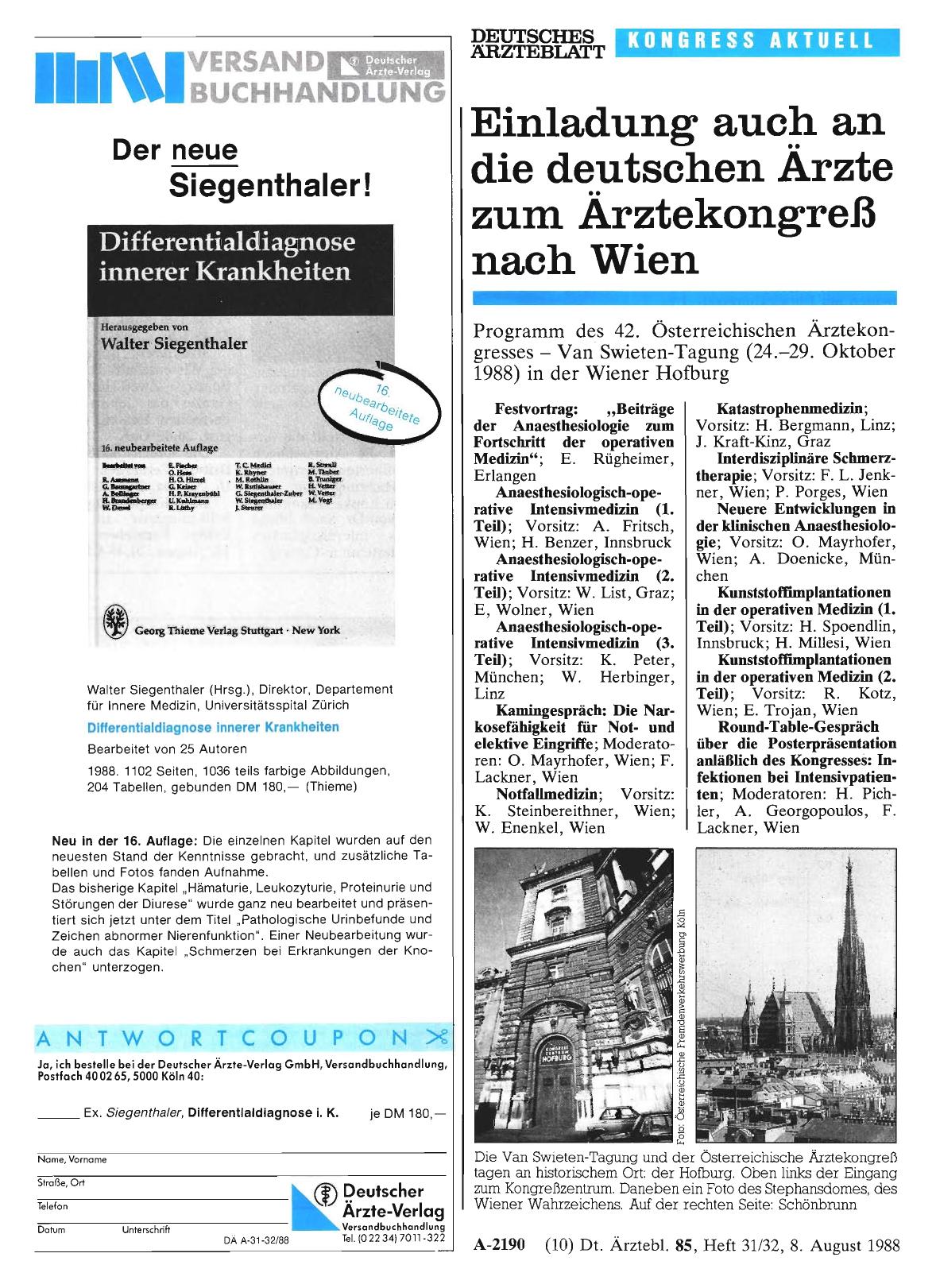 Vorschauseite 1: Einladung auch an die deutschen Ärzte zum Ärztekongreß nach Wien