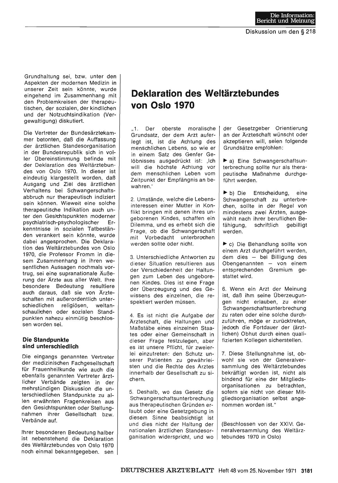 Vorschauseite 1: Deklaration des Weltärztebundes von Oslo 1970