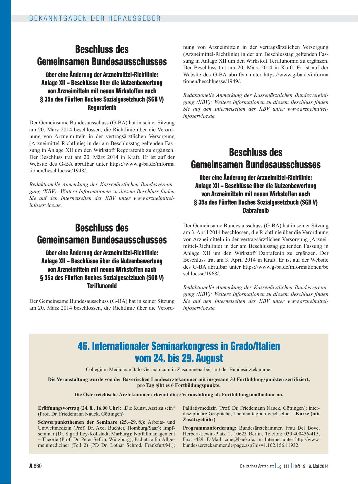 Vorschauseite 1: Beschluss des Gemeinsamen Bundesausschusses über eine Änderung der Arzneimittel-Richtlinie: Anlage XII – Beschlüsse über die Nutzenbewertung von Arzneimitteln mit neuen Wirkstoffe…
