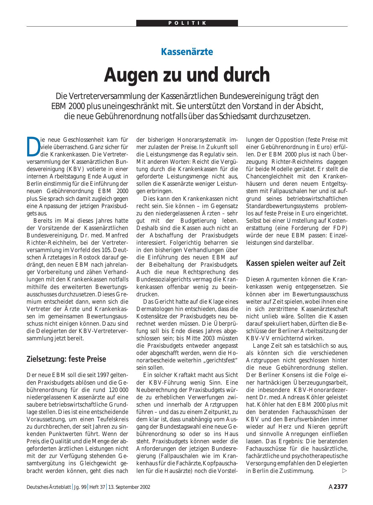 Vorschauseite 1: Kassenärzte: Augen zu und durch