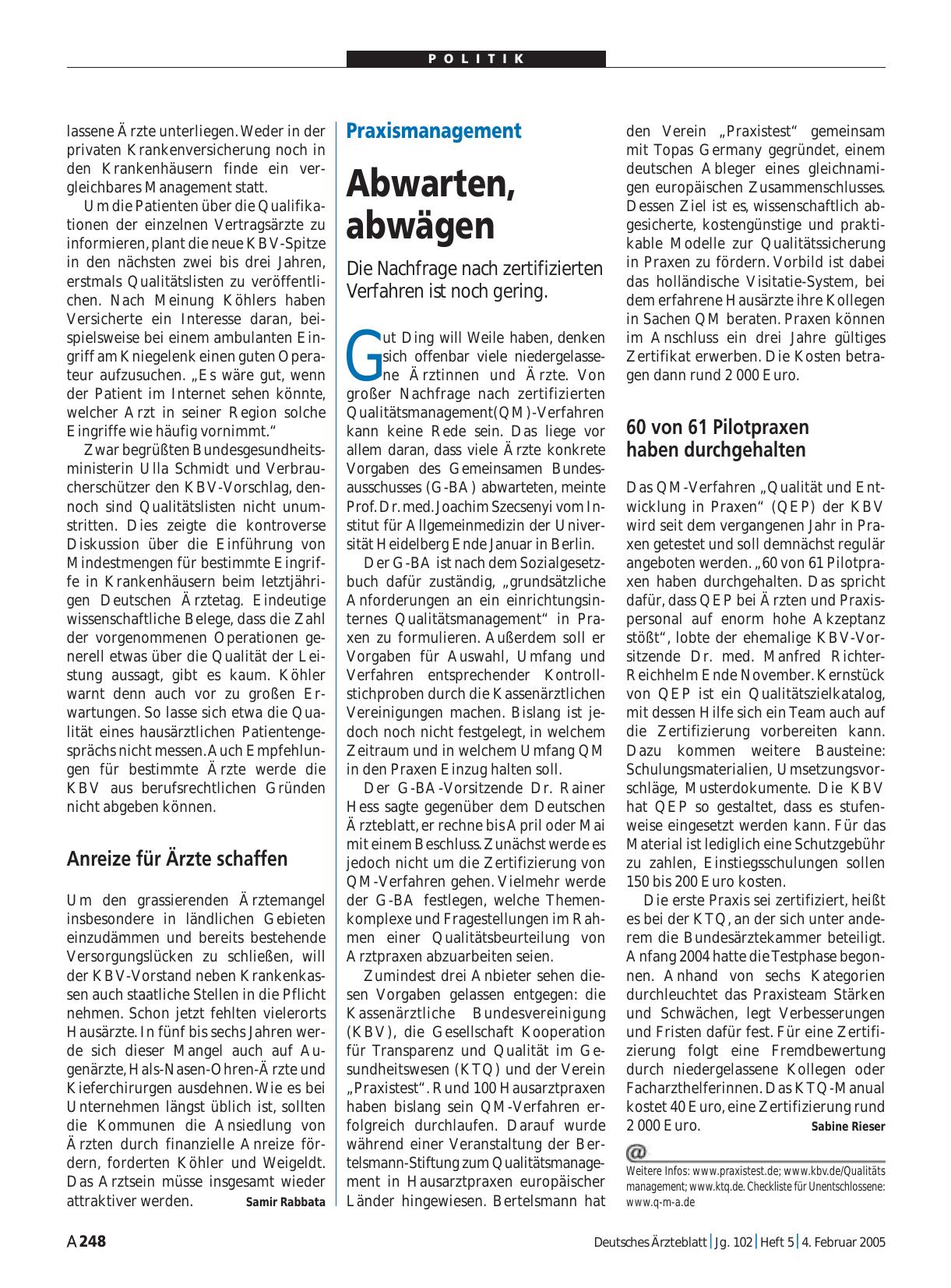 Vorschauseite 1: Praxismanagement: Abwarten, abwägen