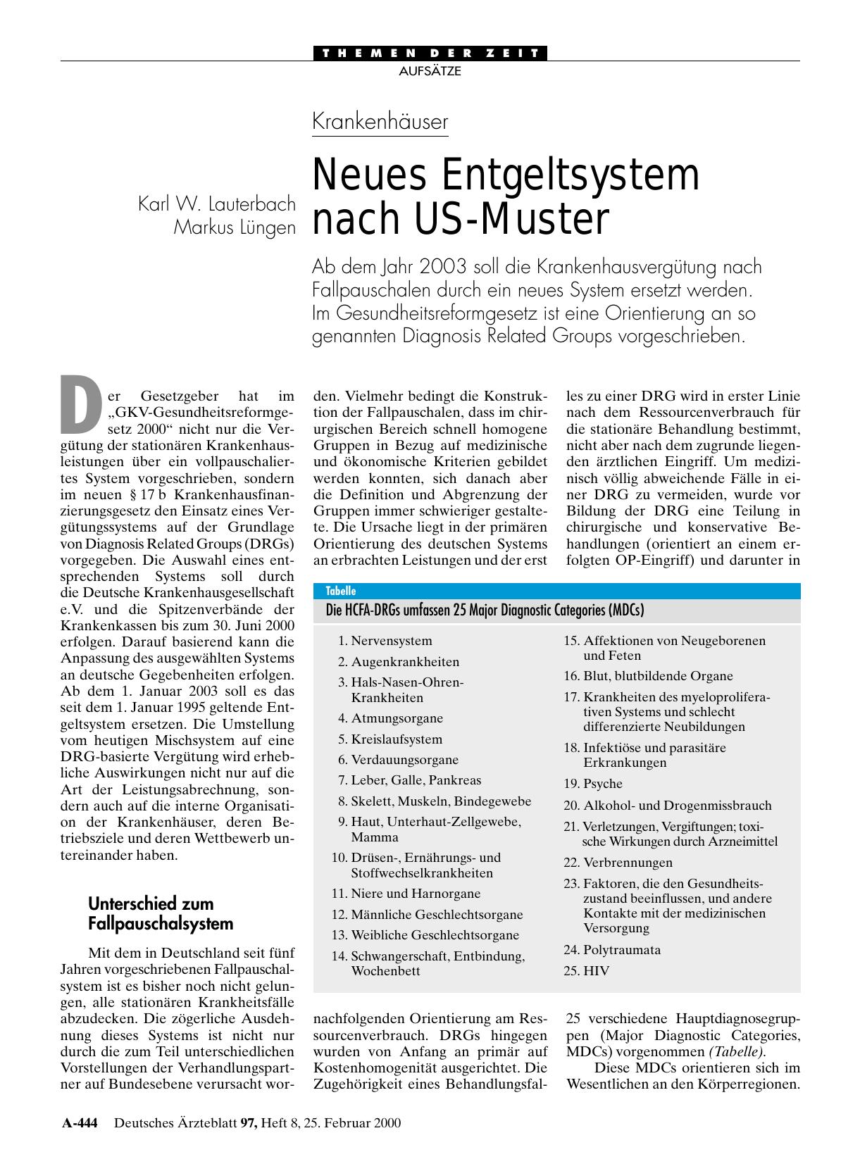 Vorschauseite 1: Krankenhäuser: Neues Entgeltsystem nach US-Muster
