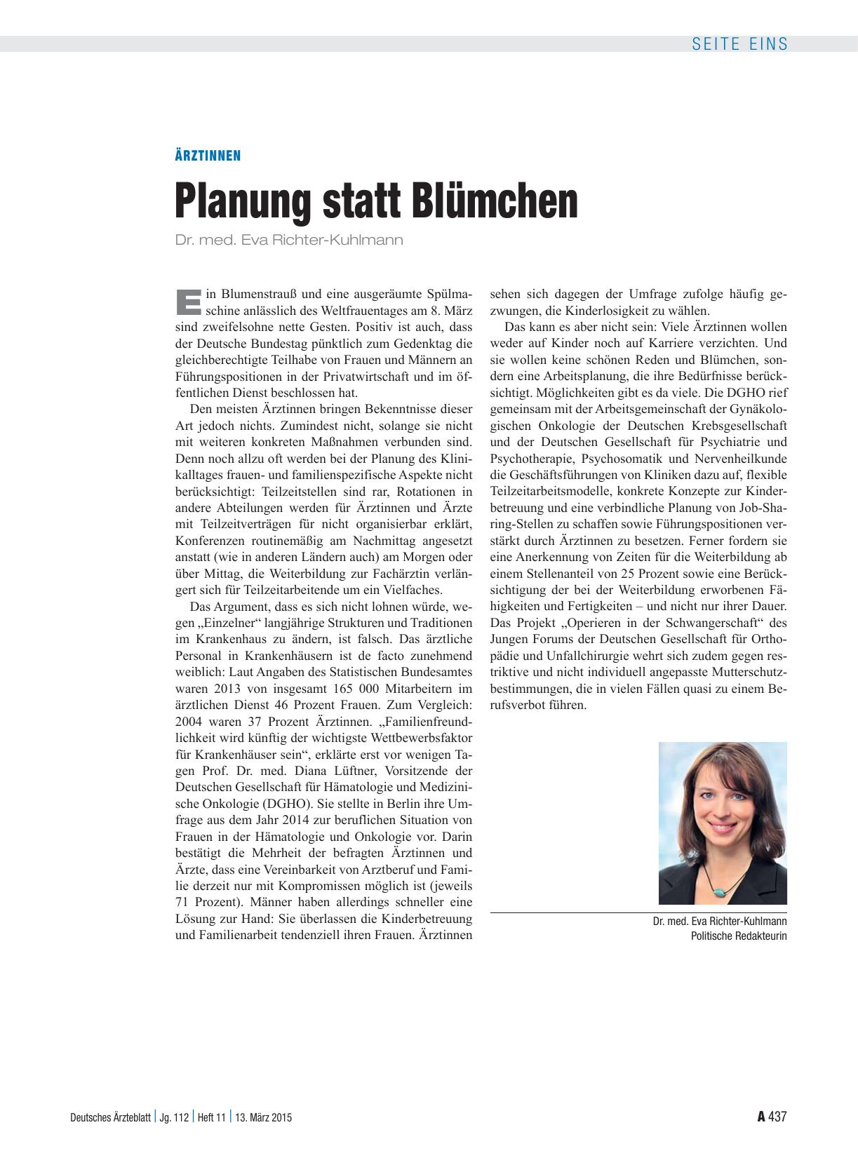 Vorschauseite 1: Ärztinnen: Planung statt Blümchen