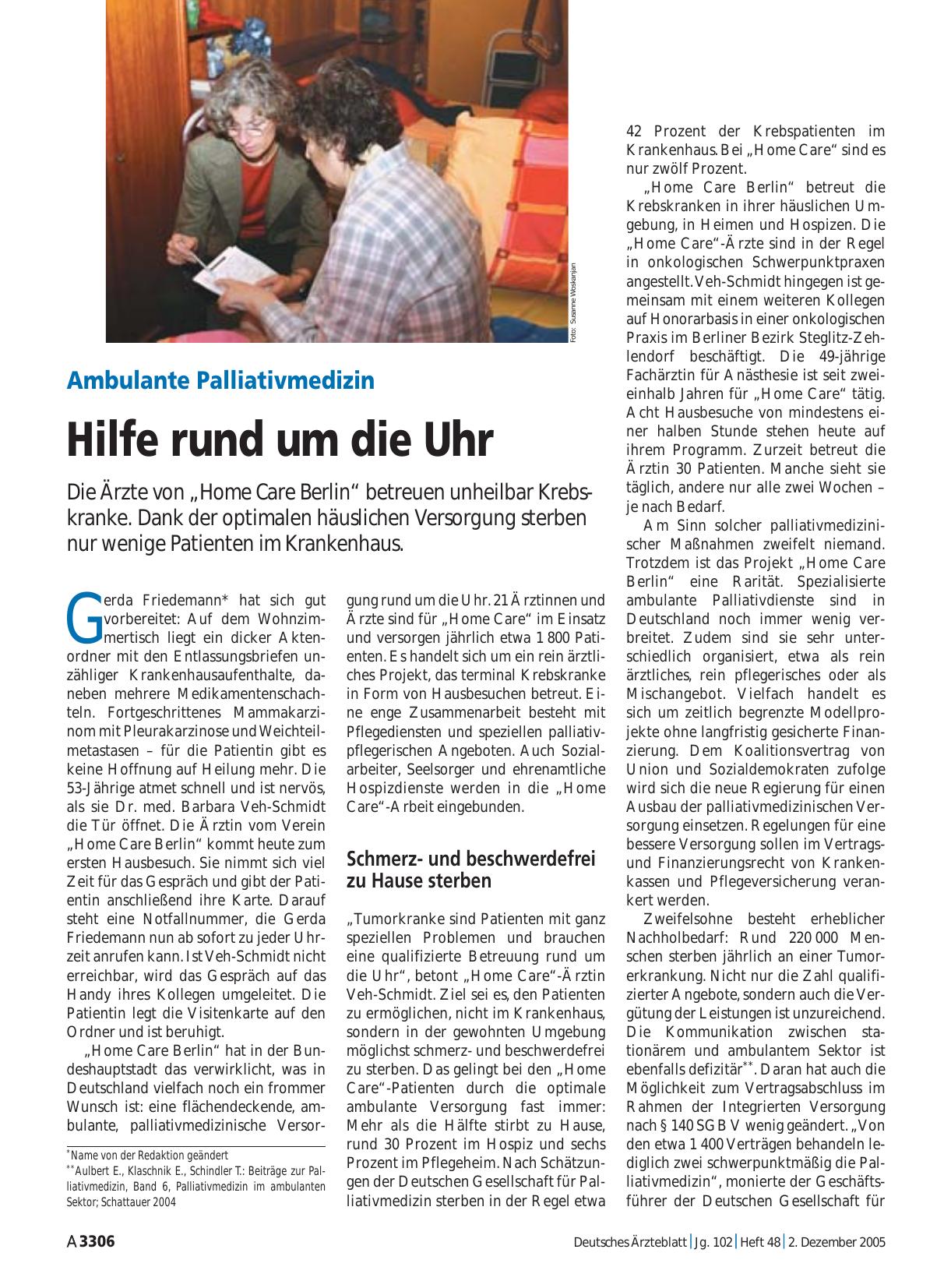 Vorschauseite 1: Ambulante Palliativmedizin: Hilfe rund um die Uhr
