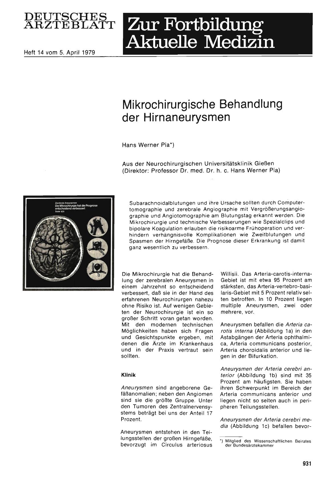 Vorschauseite 1: Mikrochirurgische Behandlung der Hirnaneurysmen