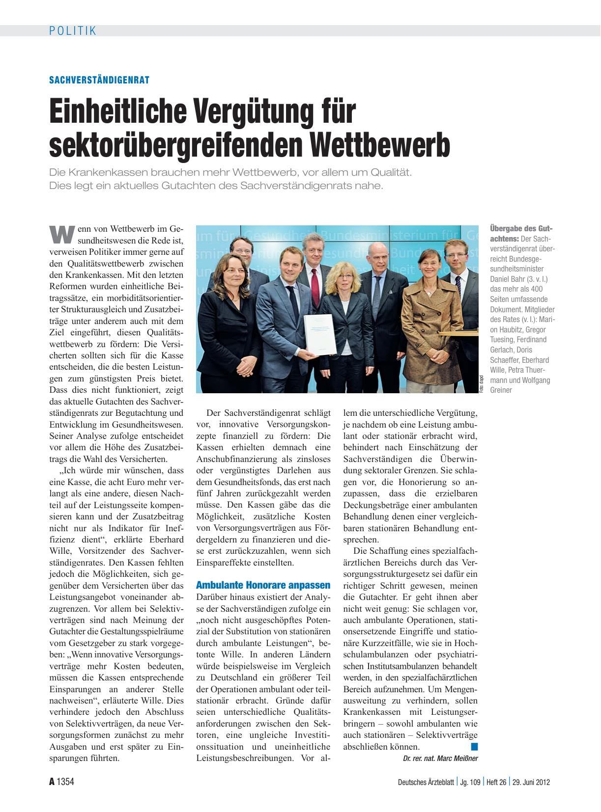 Vorschauseite 1: Sachverständigenrat: Einheitliche Vergütung für sektorübergreifenden Wettbewerb