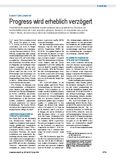 Vorschauseite 1: Kutane T-Zell-Lymphome: Progress wird erheblich verzögert